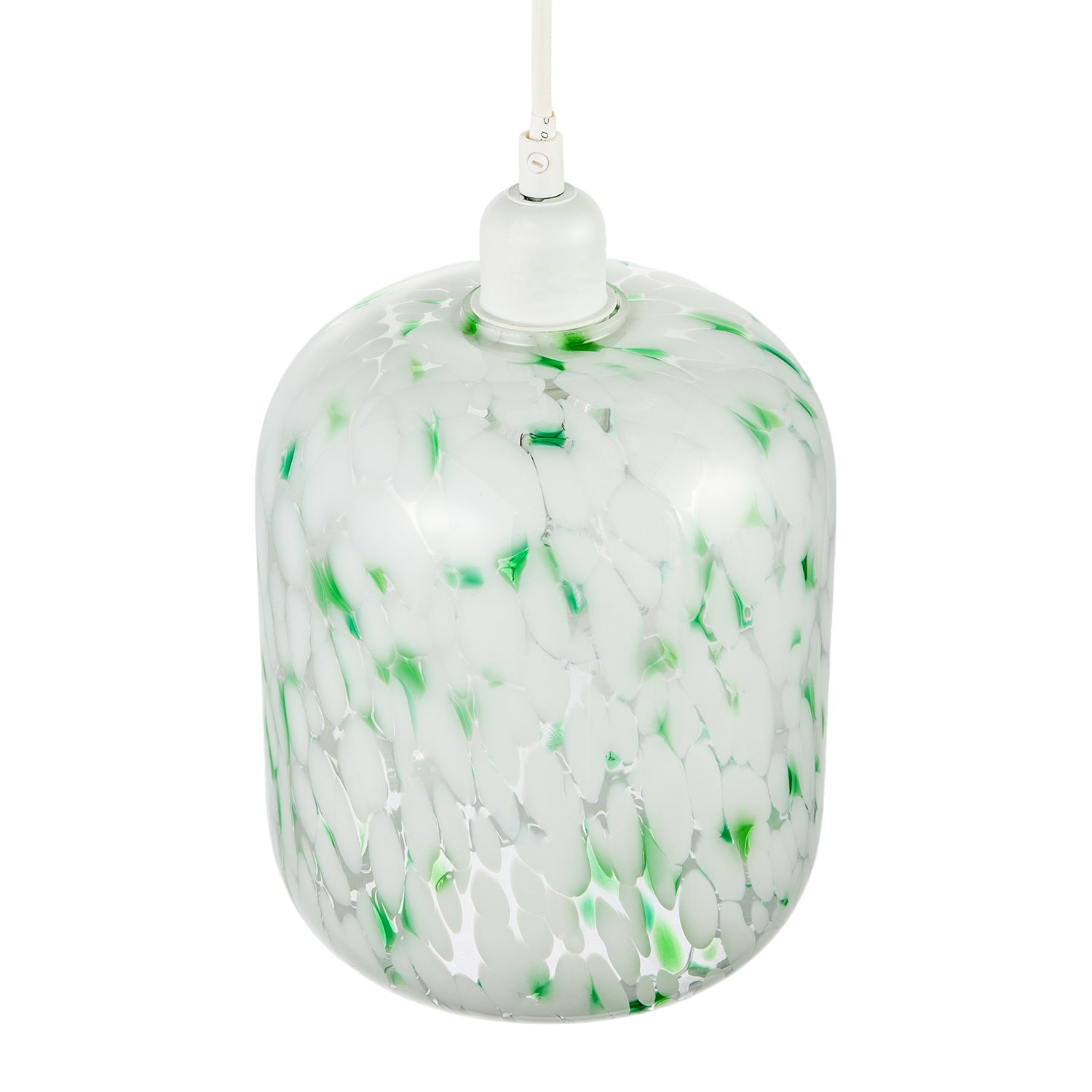 Handmade White Mottled Art Glass Pendant Shade with Green Fleck Decor Image 3