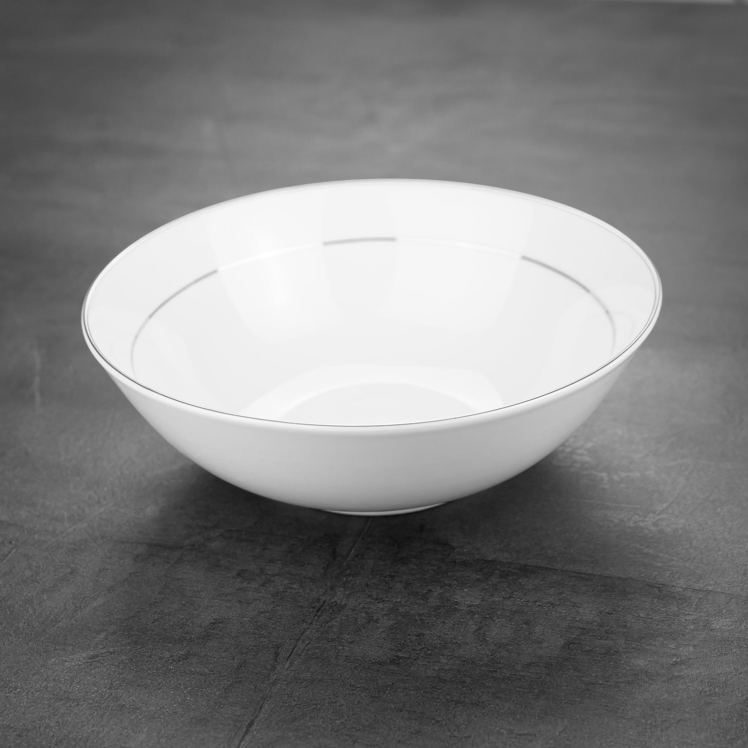 Set of 4 Durable White Ceramic Dinner Bowls with Dual Silver Metallic Rims Image 6