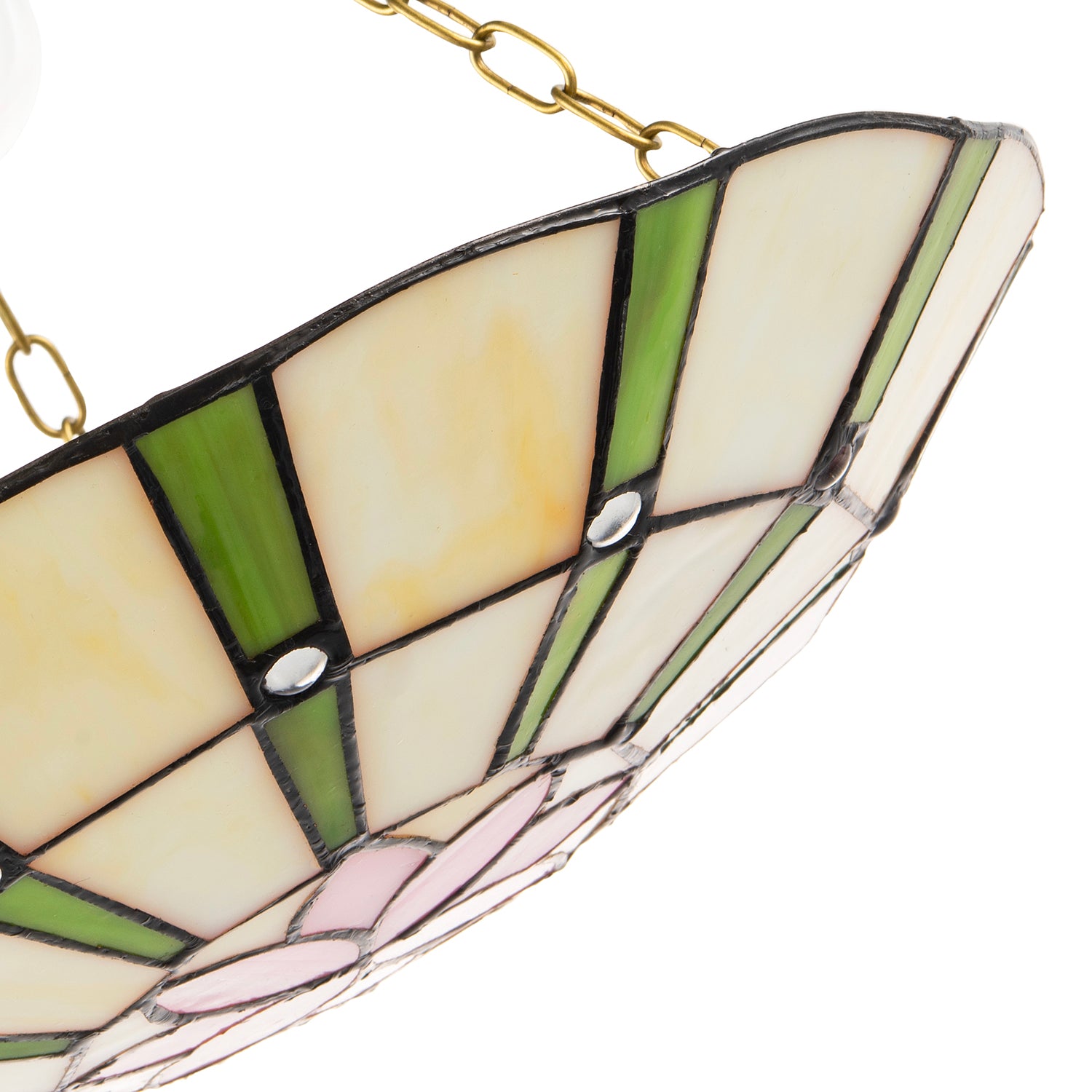 Forest Green and Pink Floral Tiffany Stained Glass Pendant Lamp Shade Image 3
