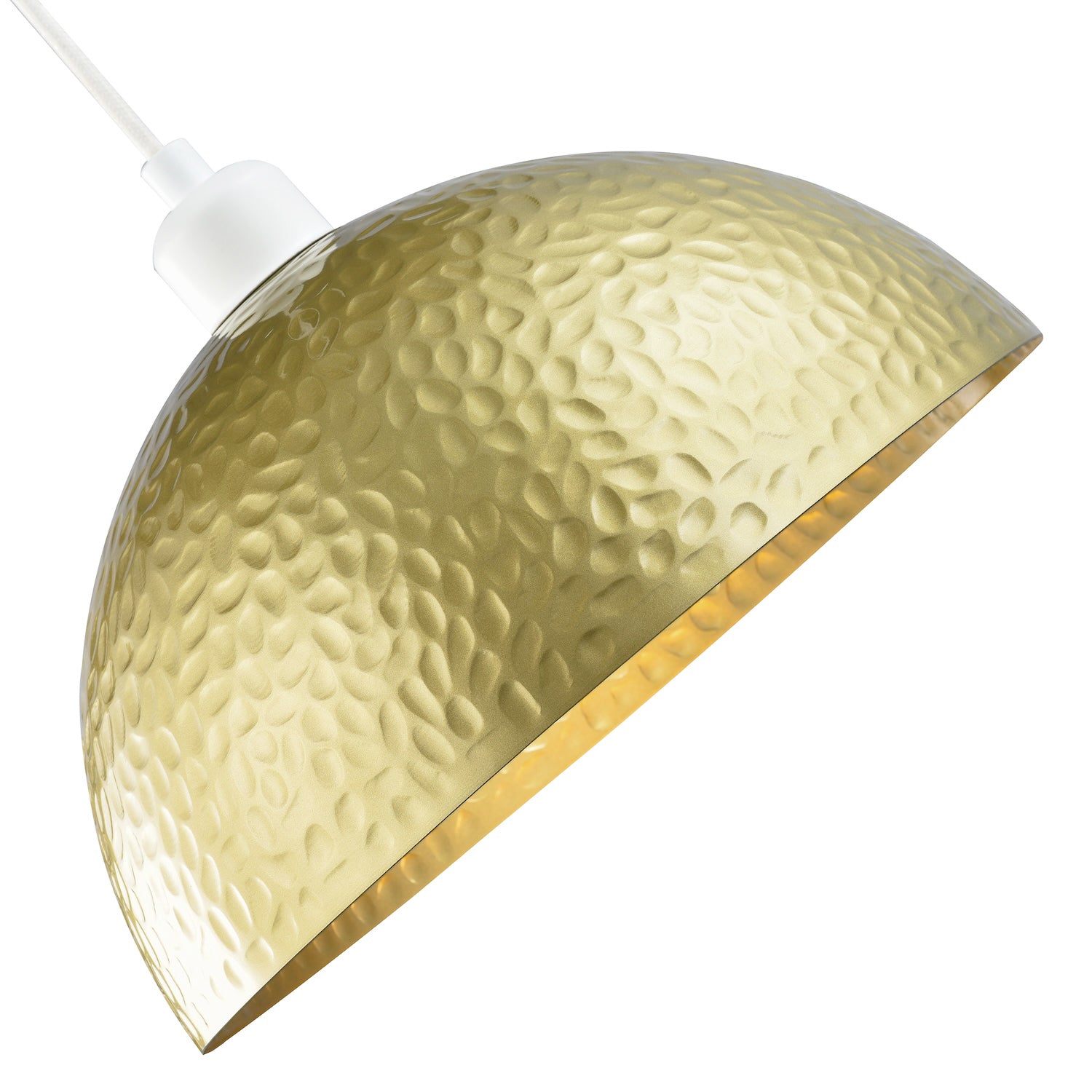 Contemporary Satin Gold Metal Pendant Lighting Shade with Hammered Domed Shape Image 8