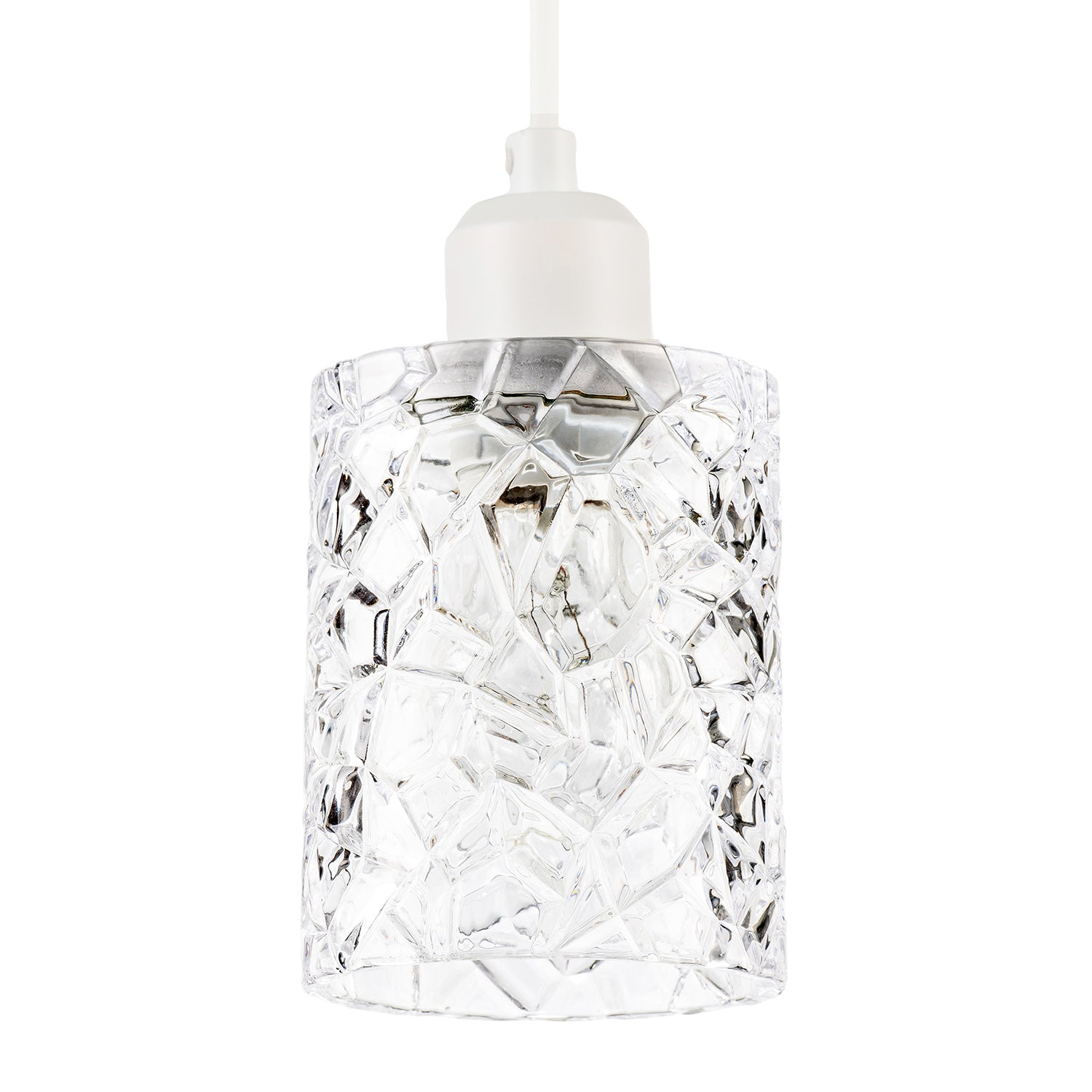 Modern Straight Sided Cylindrical Pendant Shade with Faceted Surface Image 1