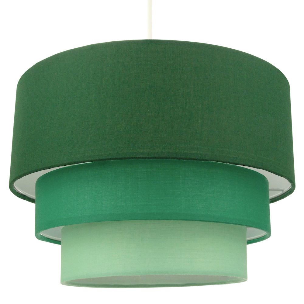 Contemporary Round Triple Tier Forest Green Cotton Fabric Pendant Light Shade Image 1