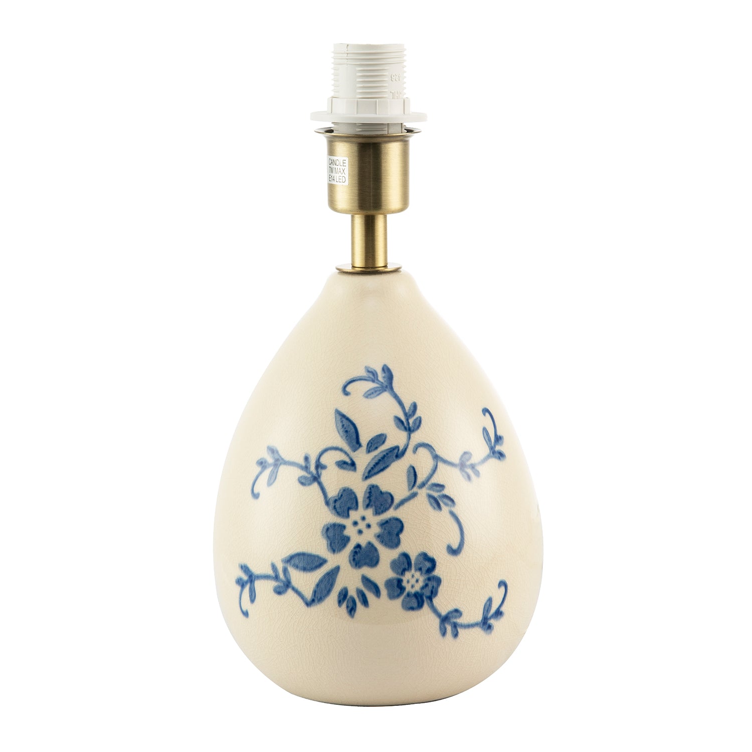 Hand Painted Blue Floral Themed Ceramic Table Lamp Base with Switch Image 1