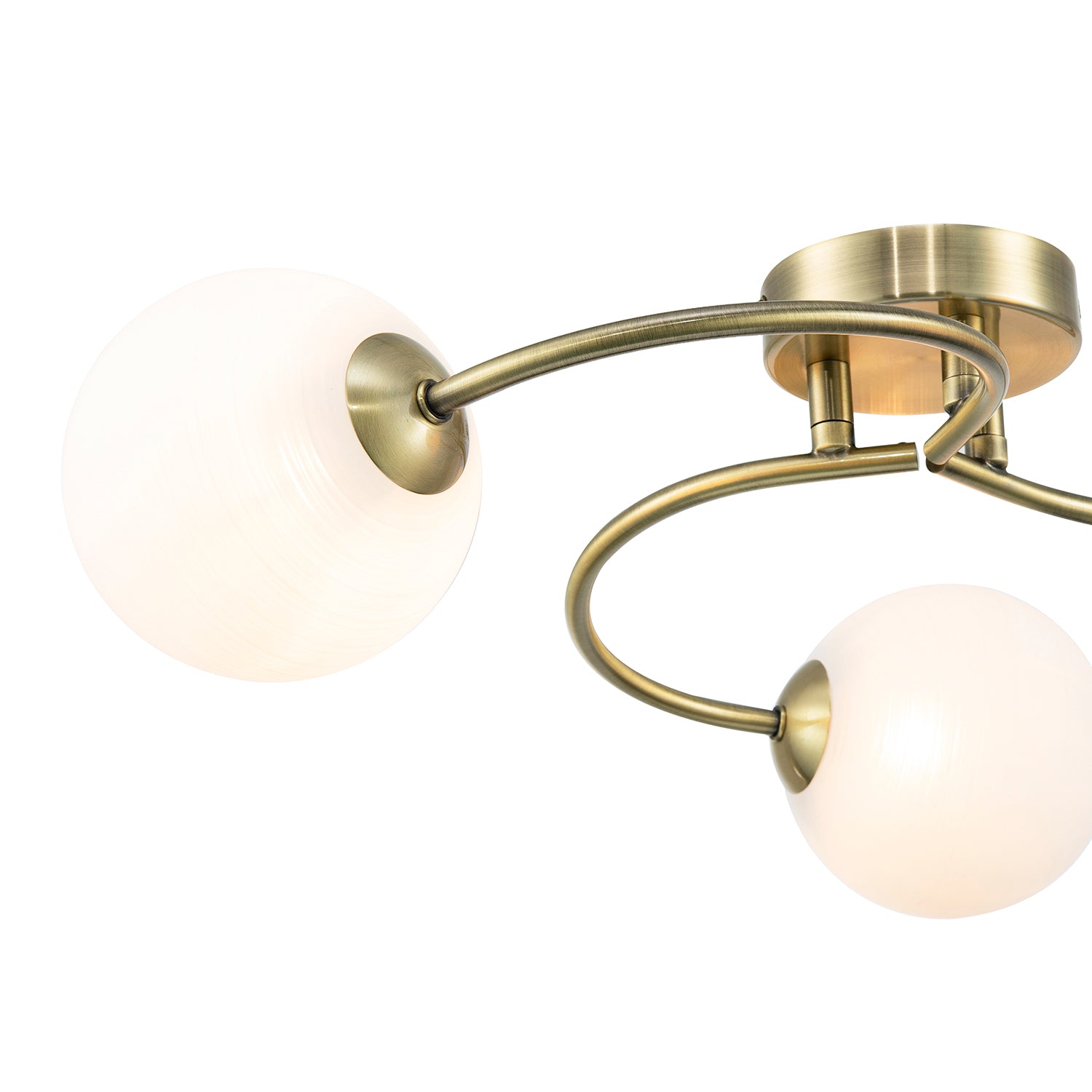 Modern 3-Arm Antique Brass Ceiling Light with Opal Swirl Glass Spherical Shades Image 5