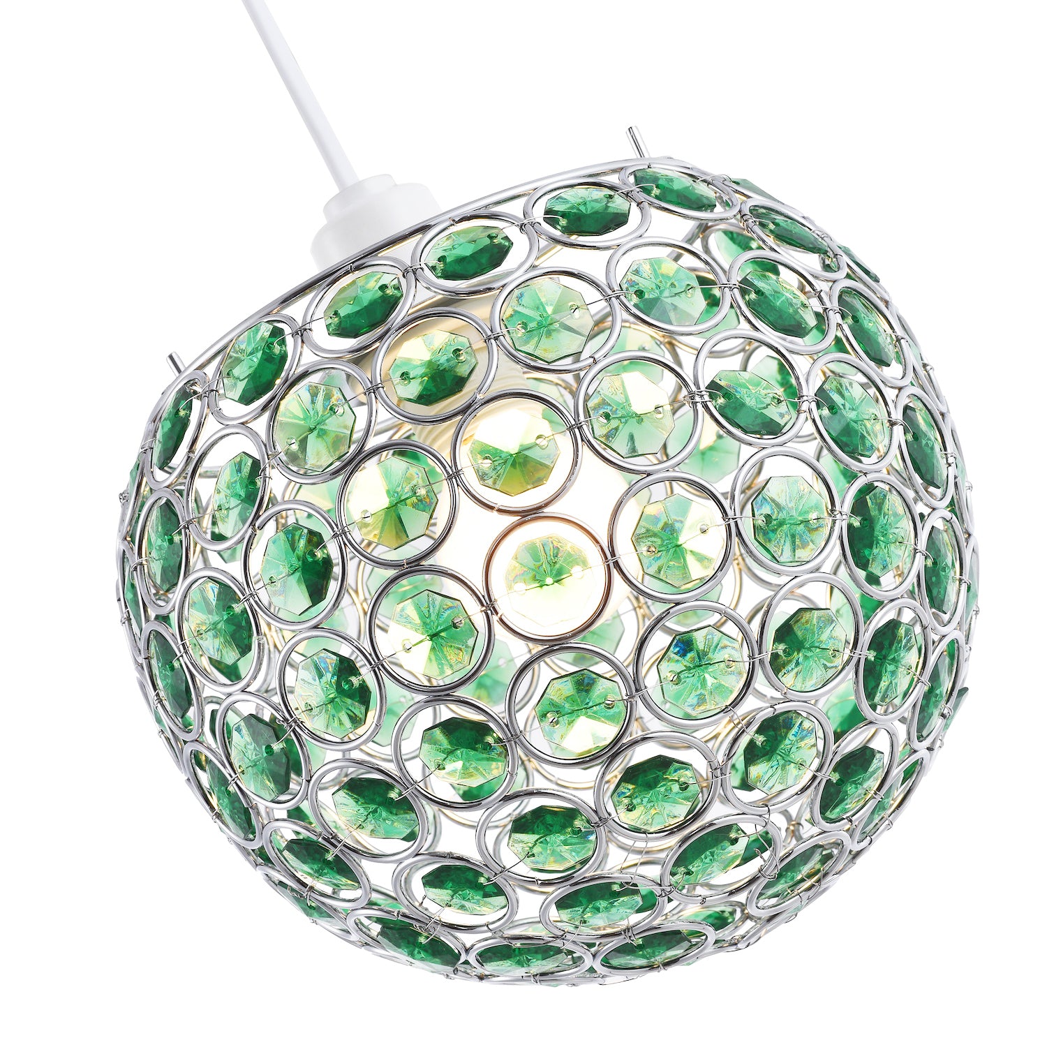 Modern Round Globe Easy Fit Pendant Shade with Small Green Acrylic Bead Jewels Image 3