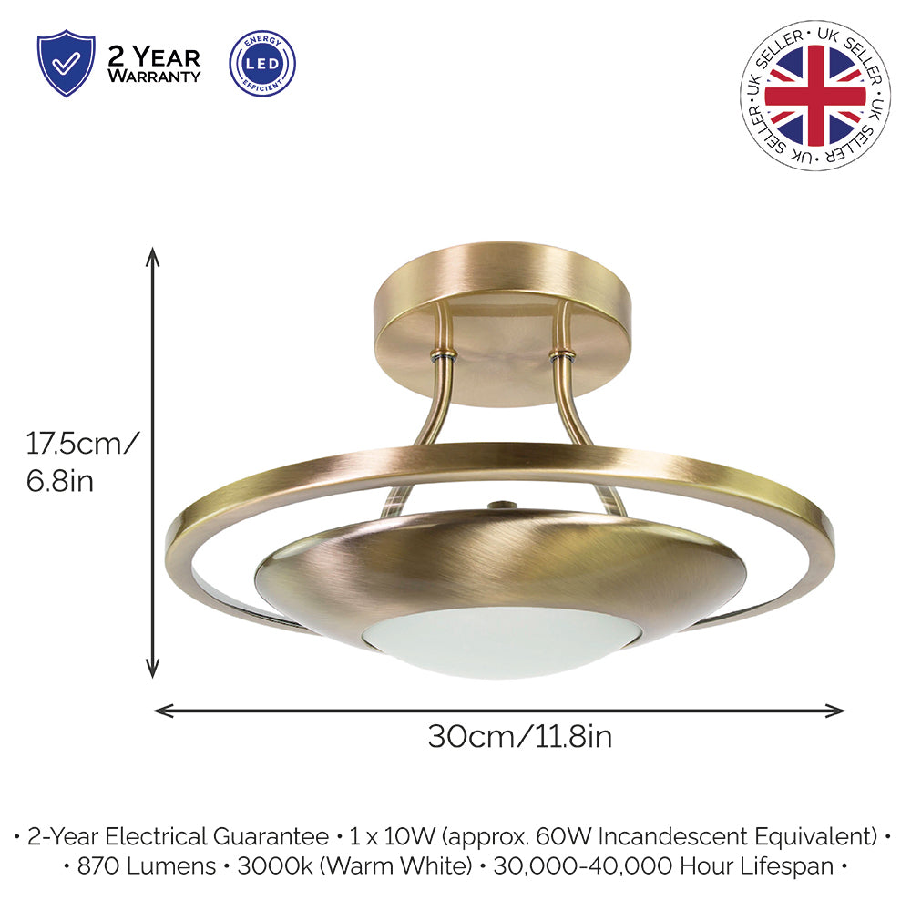 Modernistic Semi Flush Eco Friendly LED Ceiling Light Fitting in Antique Brass Image 2