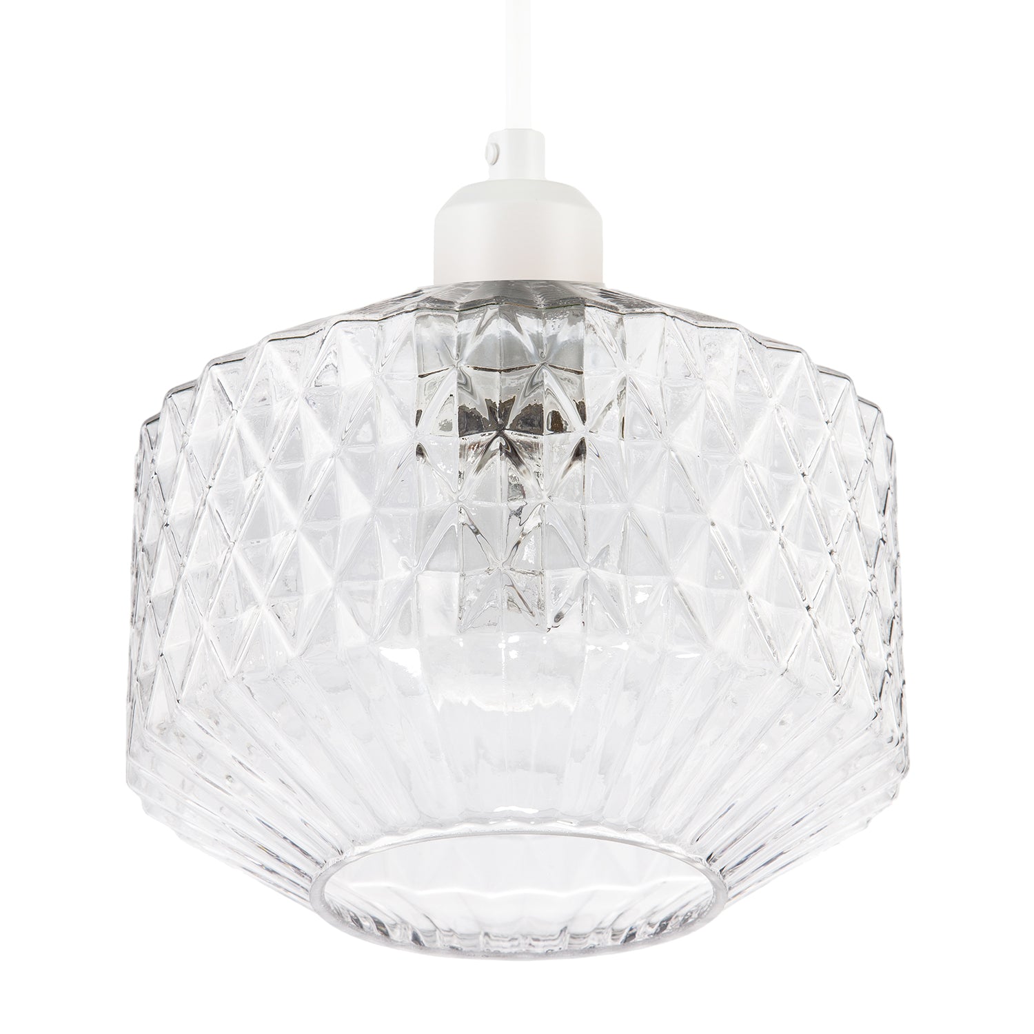 Elegant Faceted Clear Glass Pendant Shade with Diamond Cut Pattern Image 4