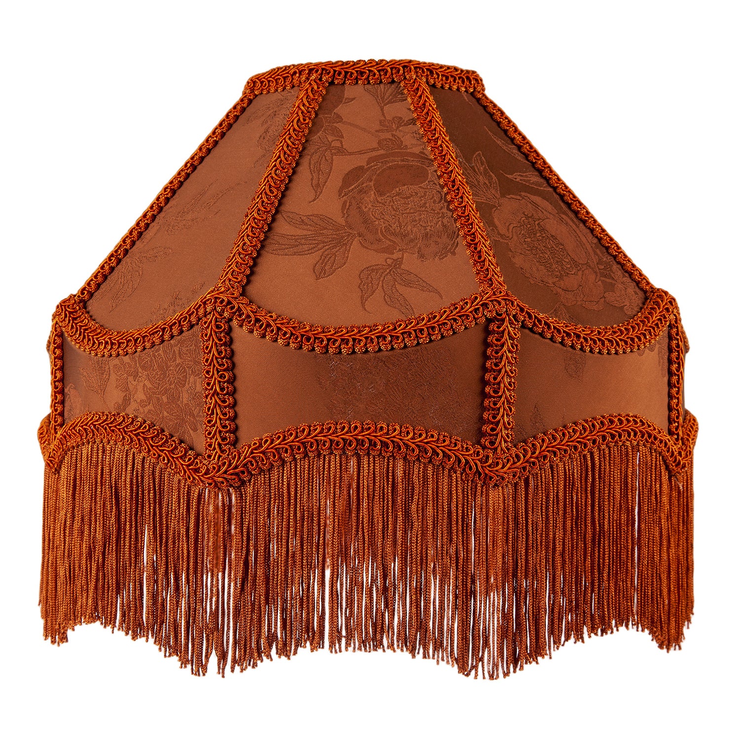 Brown Faux Silk Victorian Lampshade with Floral Decor and Long Tassels Image 5