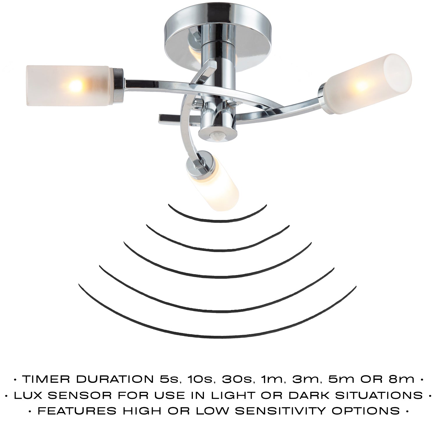 Modern Sensor Bathroom Ceiling Light in Chrome with Multi Functions Image 3