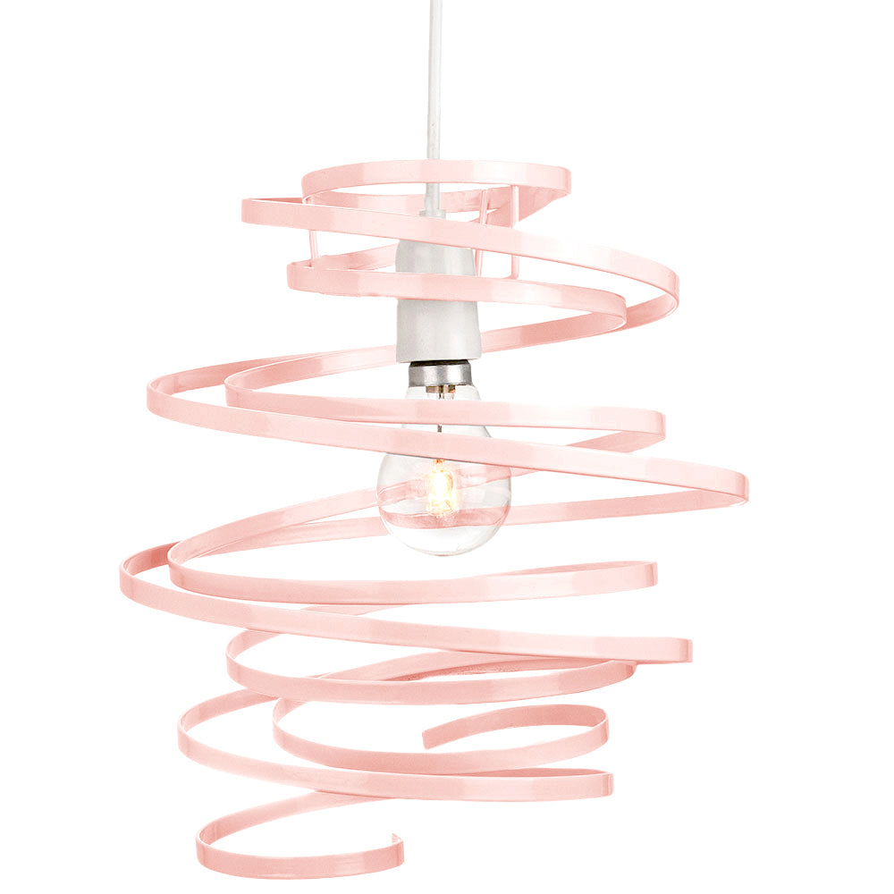 Contemporary Pink Gloss Metal Double Ribbon Spiral Swirl Ceiling Light Pendant Image 3