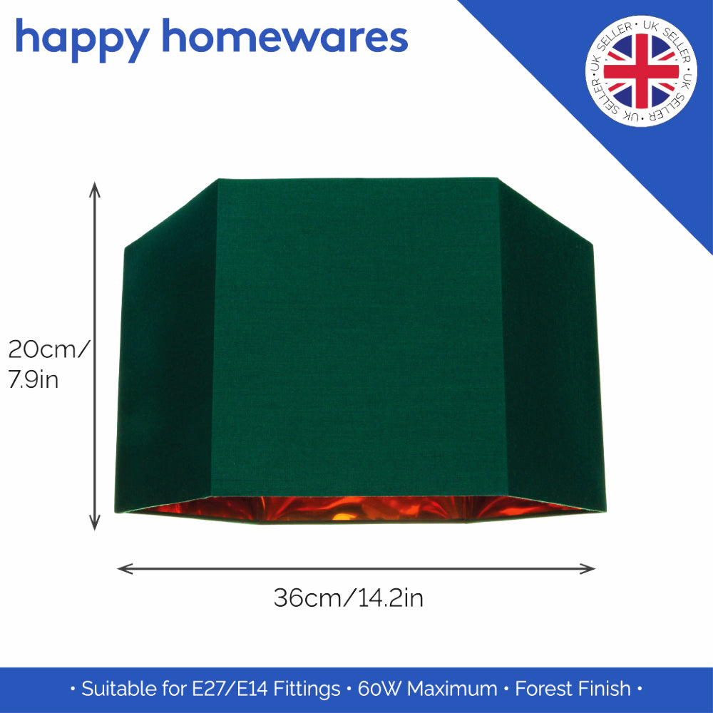 Modern Green Cotton 14" Table/Pendant Hexagonal Lampshade with Matt Copper Inner Image 4