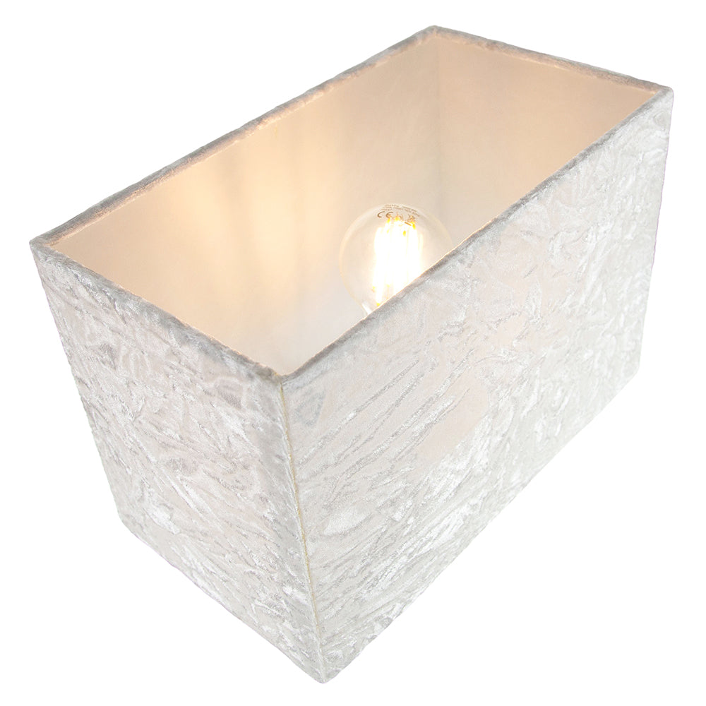 Contemporary Designer Arctic White Crushed Velvet Fabric Rectangular Lamp Shade Image 4