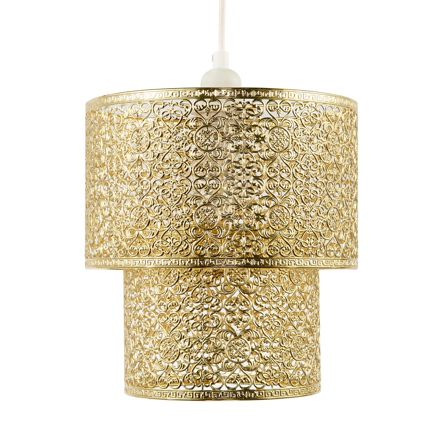 Moroccan Double Drum Tier East Fit Pendant Shade in Polished Gold Image 5