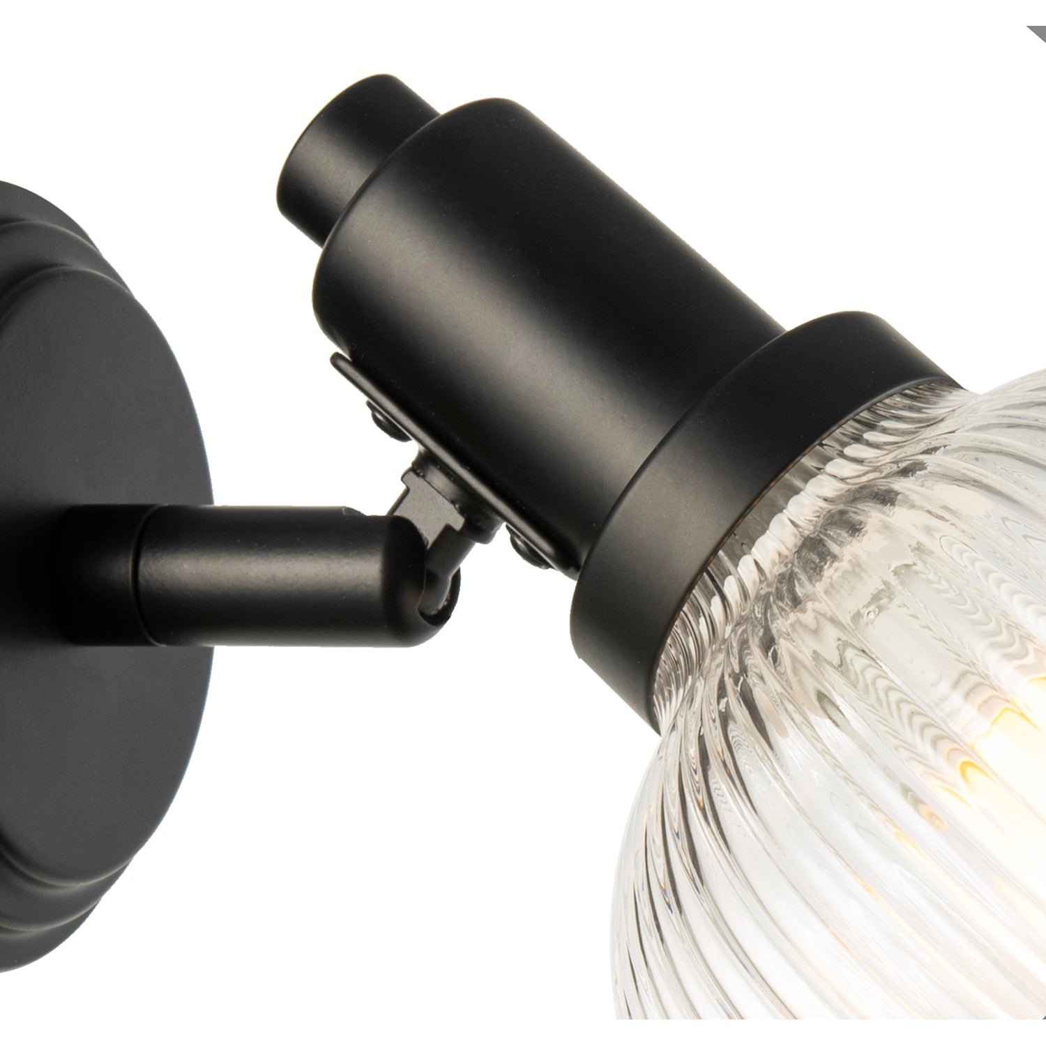 Classy Matte Black Switched Wall Light with Clear Ribbed Glass Shade Image 3