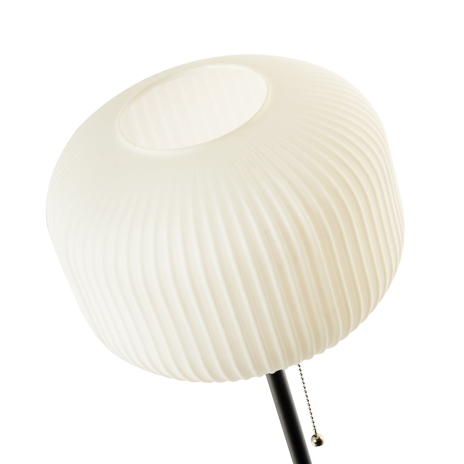 Modern Matte Black Floor Lamp with Opal White Glass Shade and Pull Switch Image 5