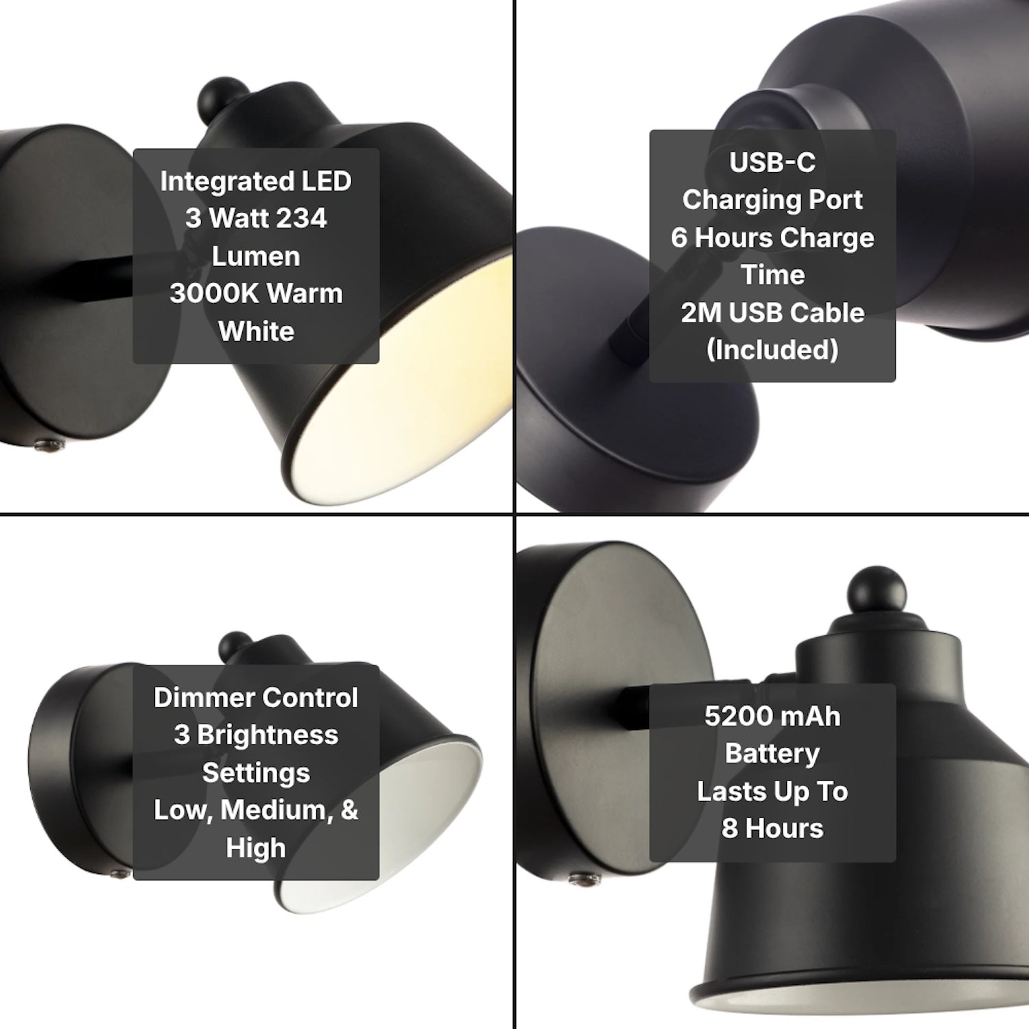 Modern Matte Black Wireless Rechargeable Dimmable Spot Wall Light Image 8