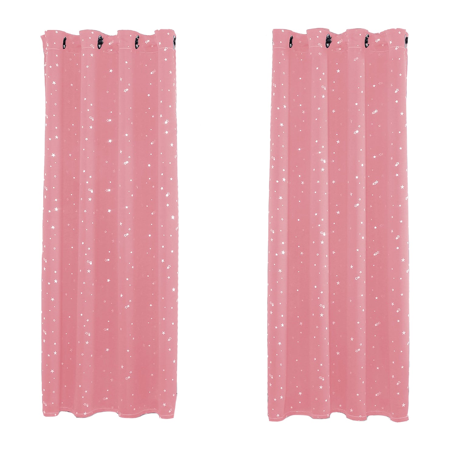 Pink Star Pattern Eyelet Thermal Blackout Curtain - 52 x 84 Inch Drop - 2 Panel Image 1