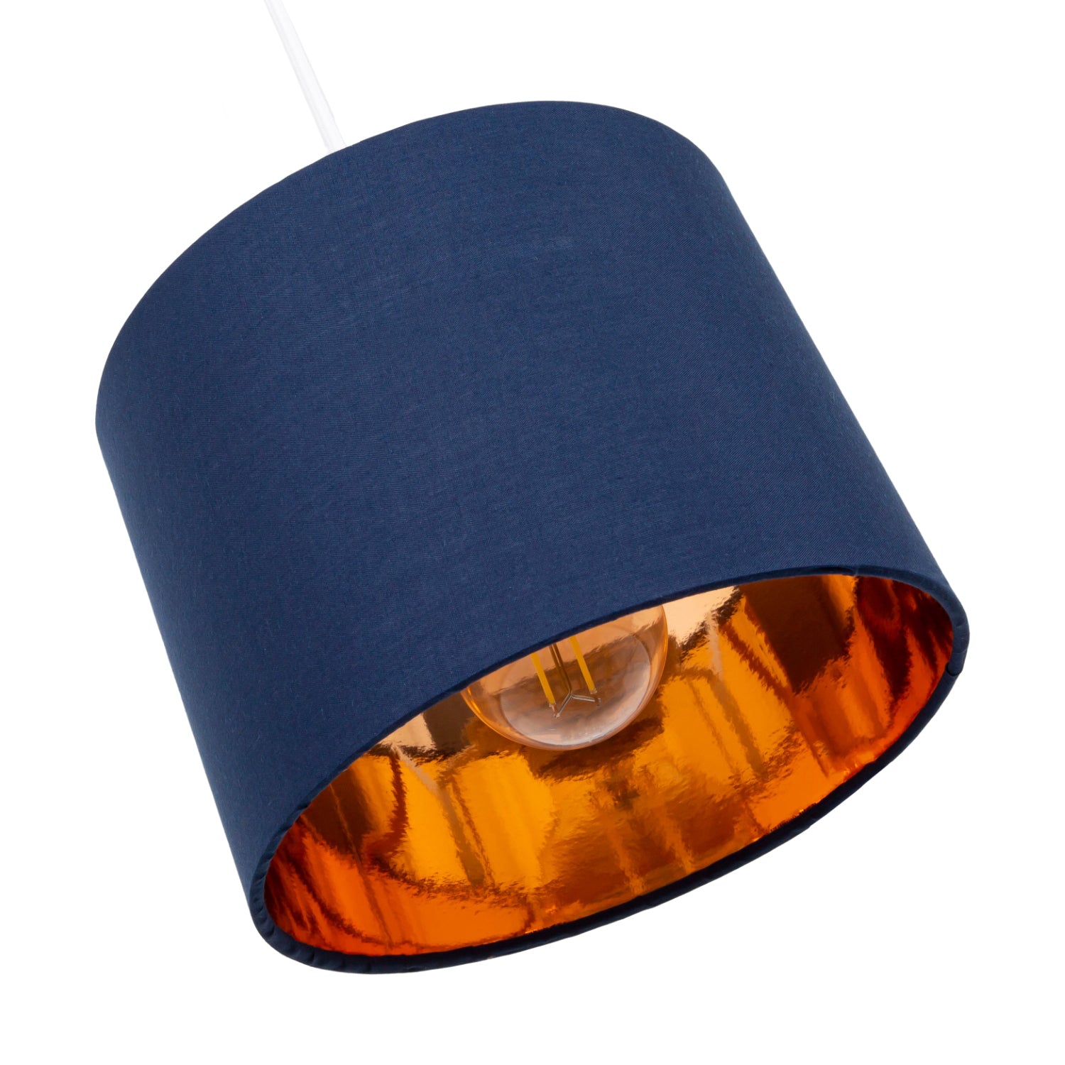 Modern Navy Blue Cotton Fabric Small 8" Lamp Shade with Shiny Copper Inner Image 3