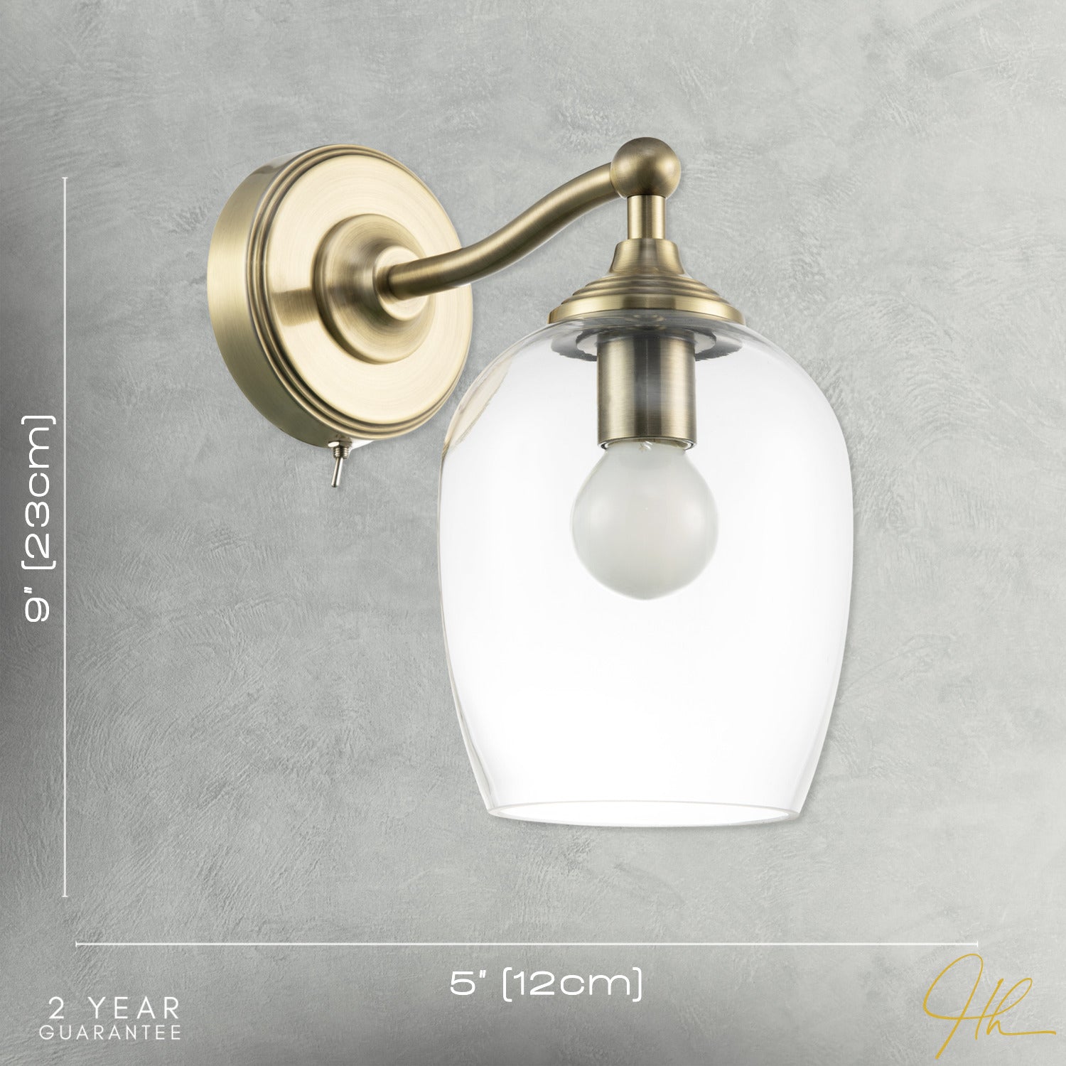 Traditional Wall Light Fitting in Antique Brass with Clear Glass Shade Image 7