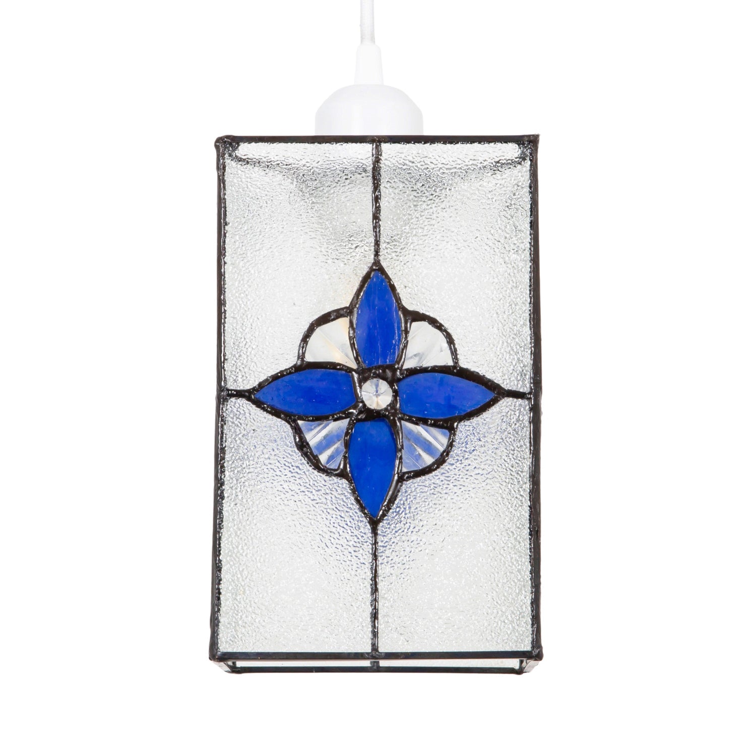 Traditional Clear Glass Tiffany Style Pendant Light Shade with Royal Blue Panels Image 1