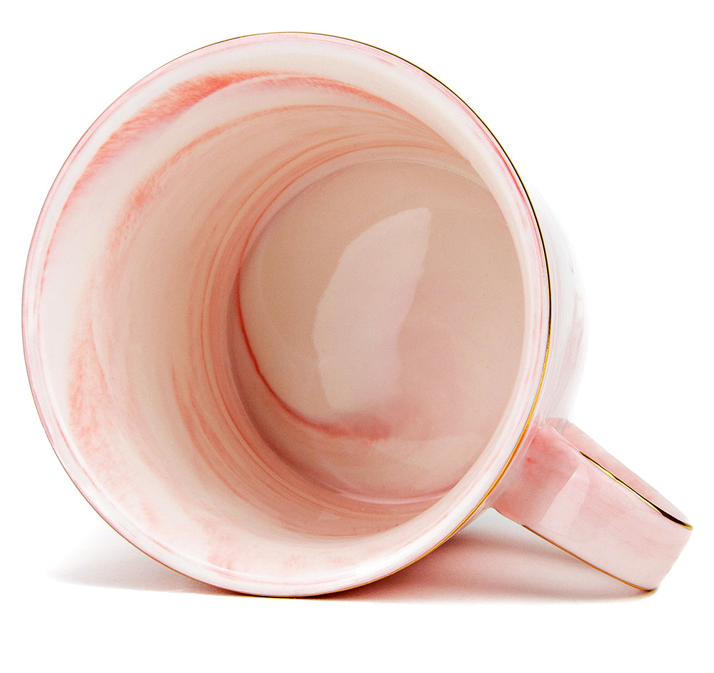 Beautiful 25th Anniversary Grey and Pink Marble Ceramic Mugs with Golden Trim Image 6