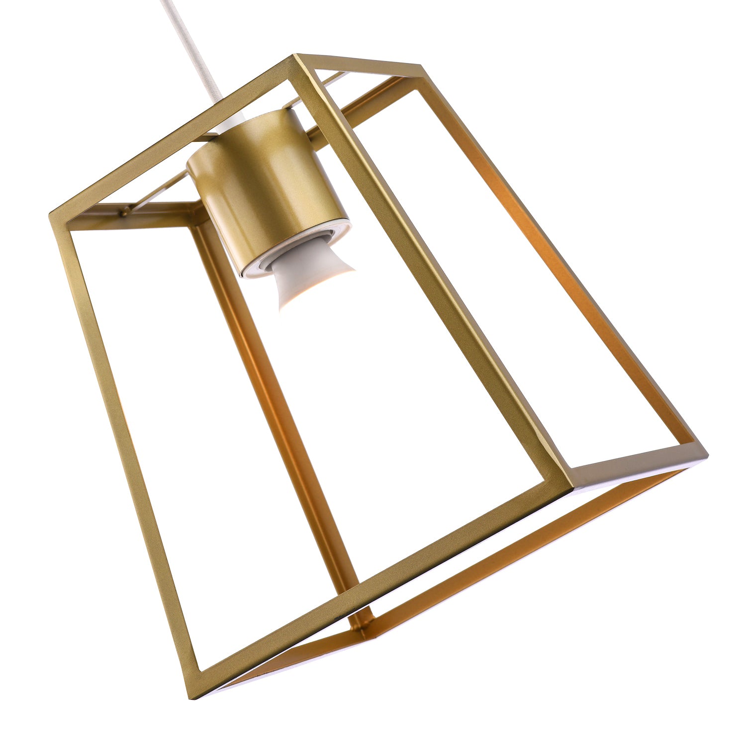 Industrial Lantern Pendant Light Shade in Satin Gold with Square Top and Bottom Image 5