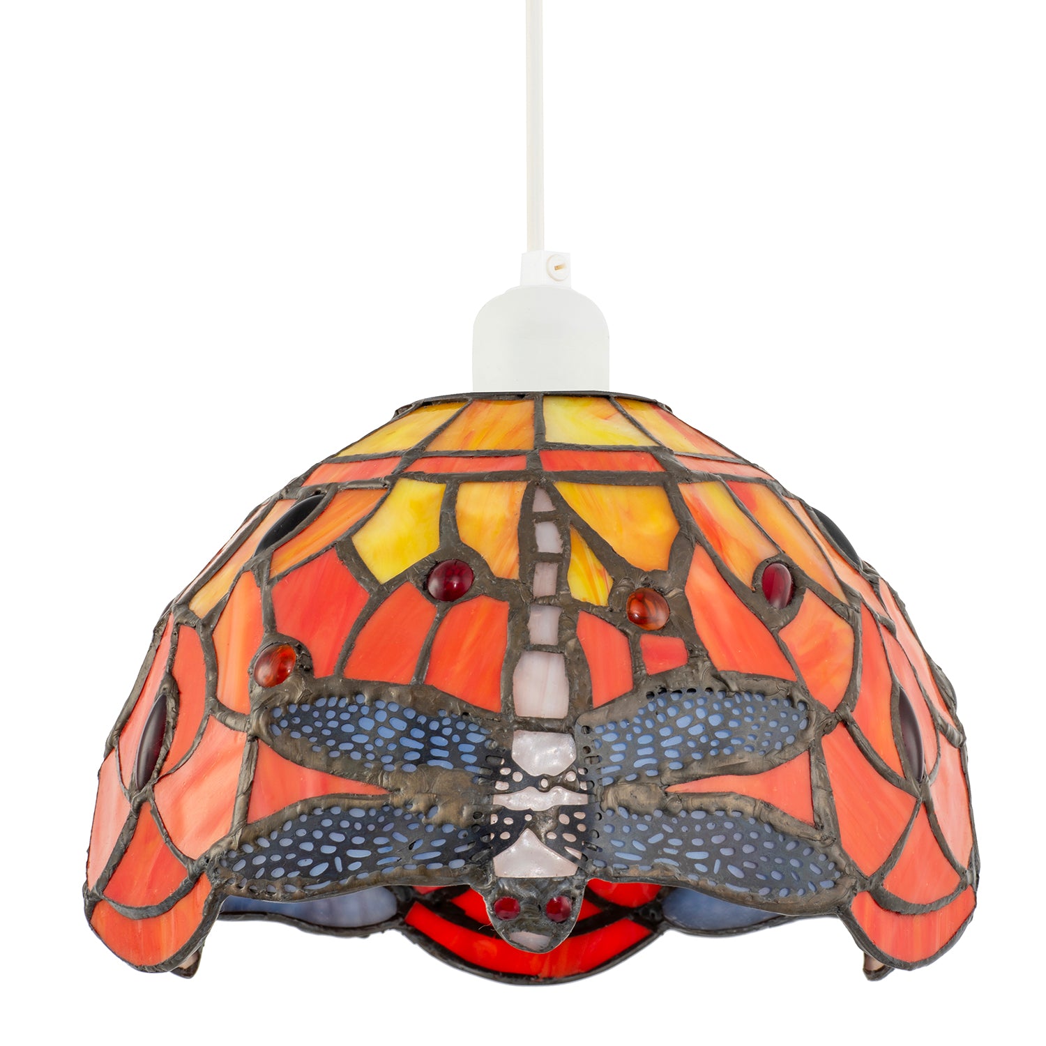 Vivid Orange and Amber Stained Glass Dragonfly Tiffany Pendant Shade Image 1
