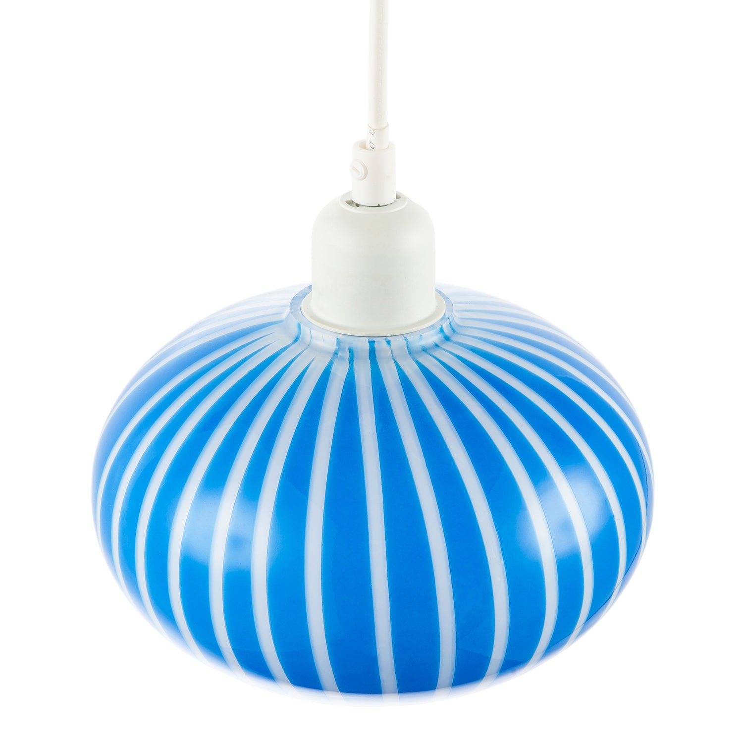 Bright Royal Blue and White Striped Glass Pendant Lighting Shade Image 5