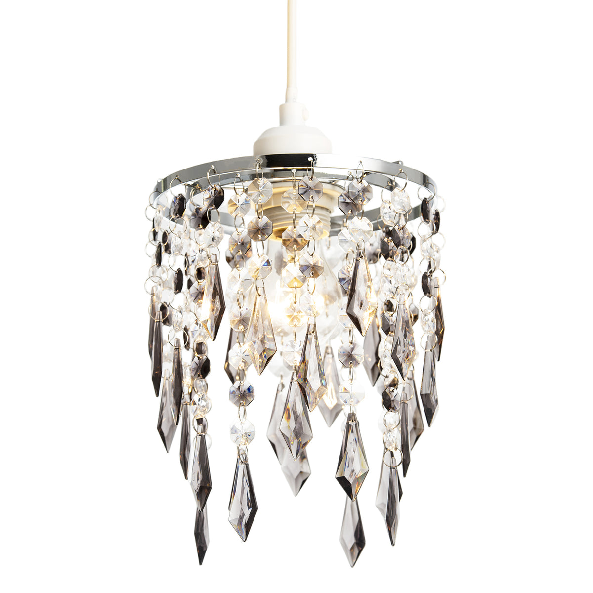 Modern Waterfall Pendant Shade with Clear and Smoked Acrylic Drops Image 2