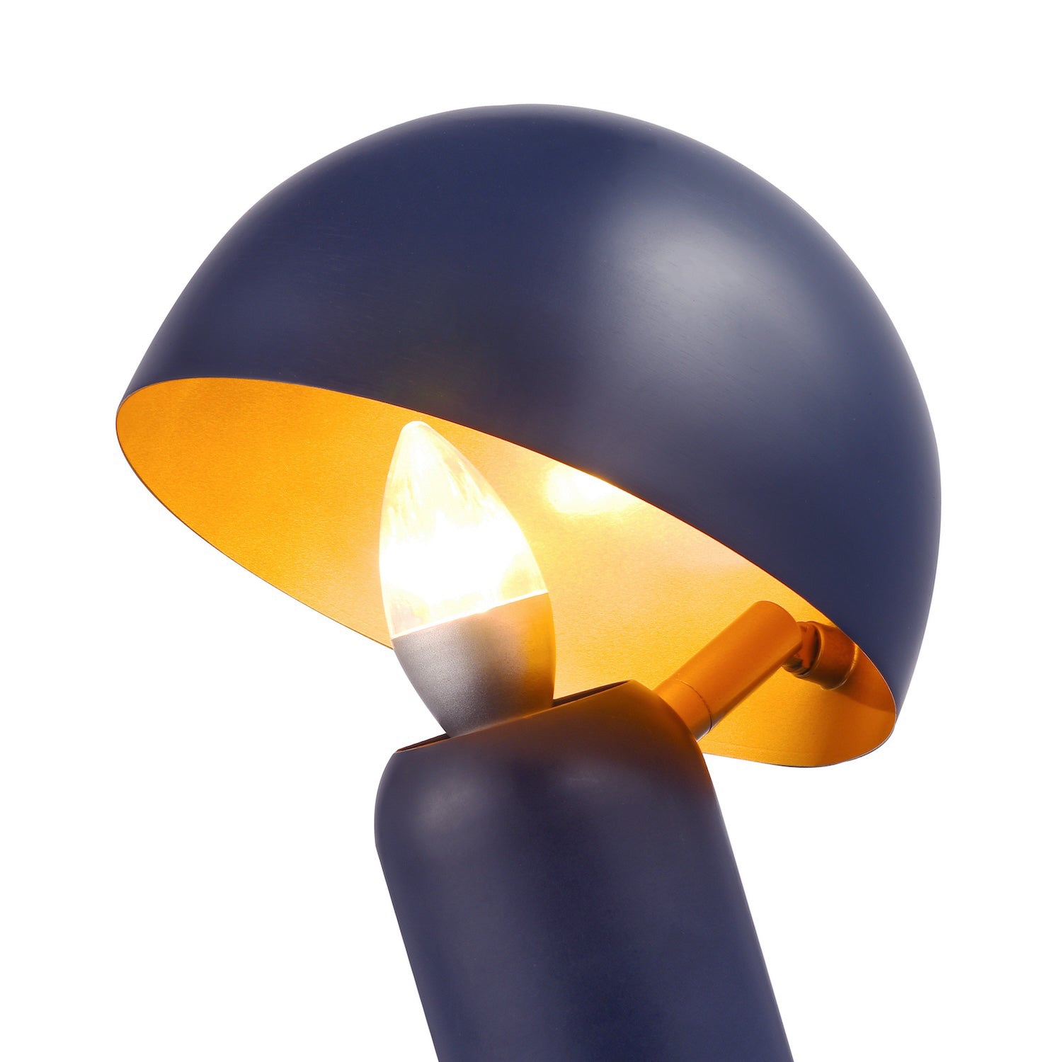 Modern Navy Blue Mushroom Lamp with Tilted Gold Inner Shade and Fabric Cable Image 3