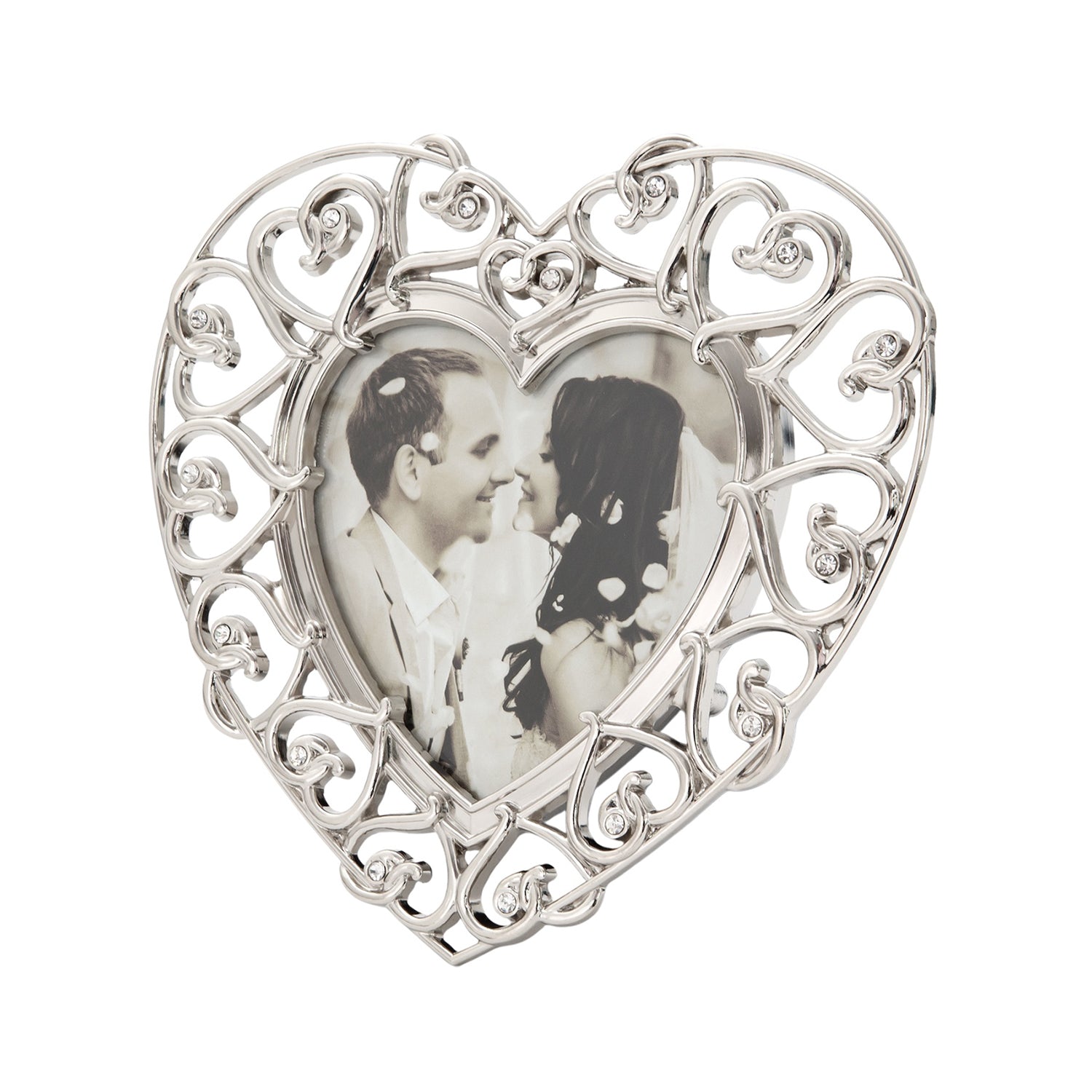 Heart Themed 4x4 Silver Picture Frame with Small Diamante Crystals Image 2