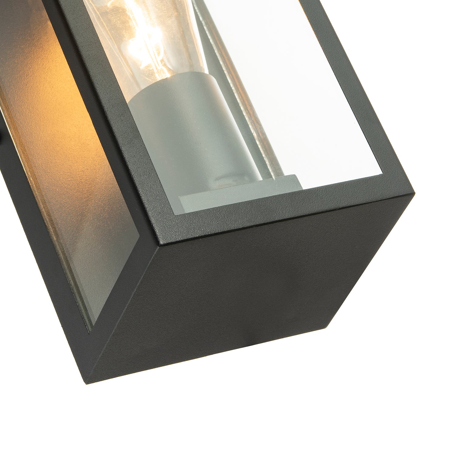 Modern Rectangular Outdoor Lantern Wall Light in Matte Black with Clear Glass Image 4