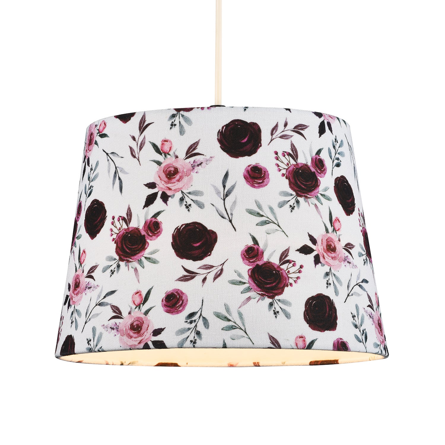 Traditional Classic Design Linen Fabric Drum Lamp Shade with Pink and Red Roses Image 3