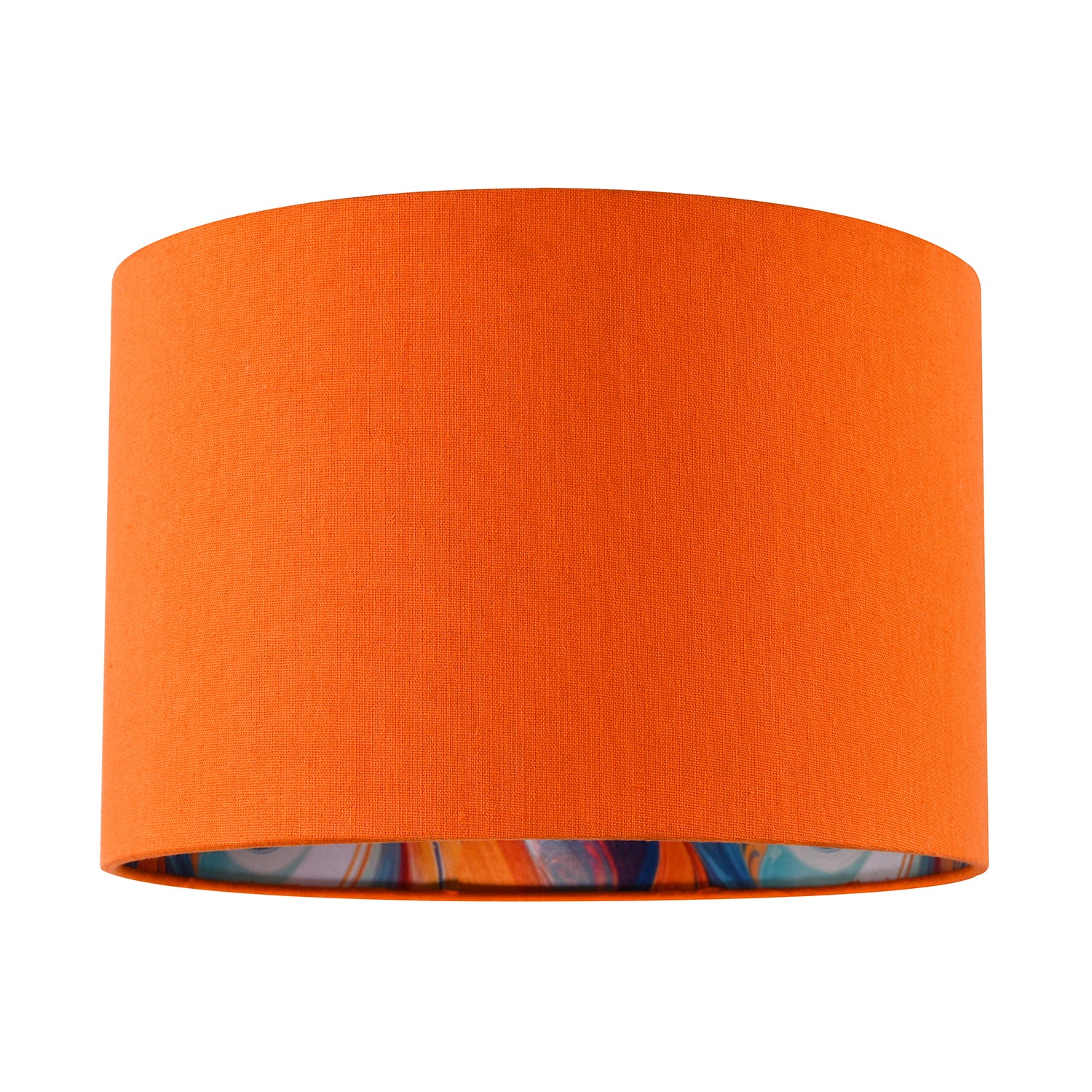 Orange Linen Fabric Lamp Shade with Inner Multi Colour Marble Design Image 1