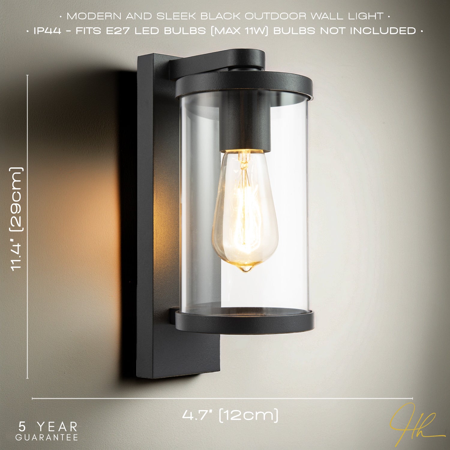 Contemporary Chic Matte Black Garden Wall Light with Clear Polycarbonate Shade Image 6