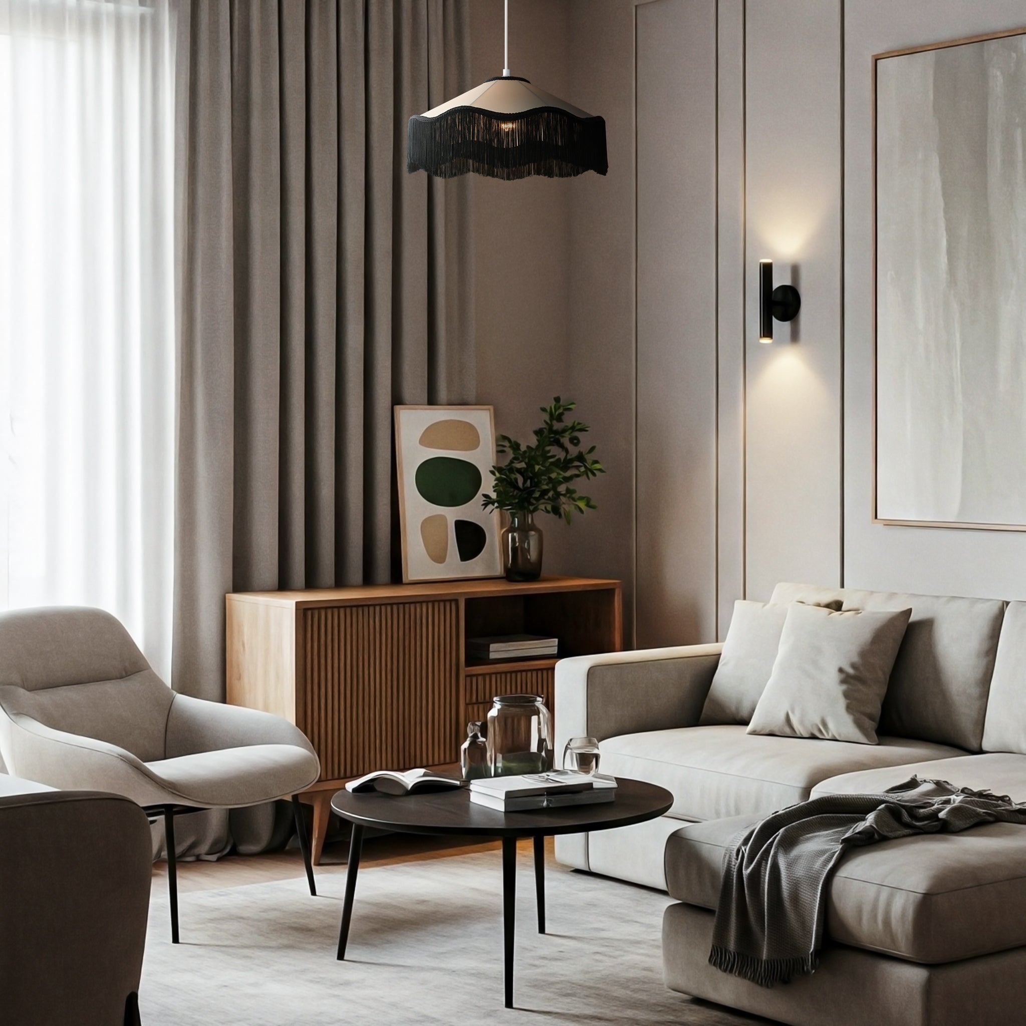 Chic Victorian Pendant Lamp Shade in Cream Faux Silk with Black Trims Image 6