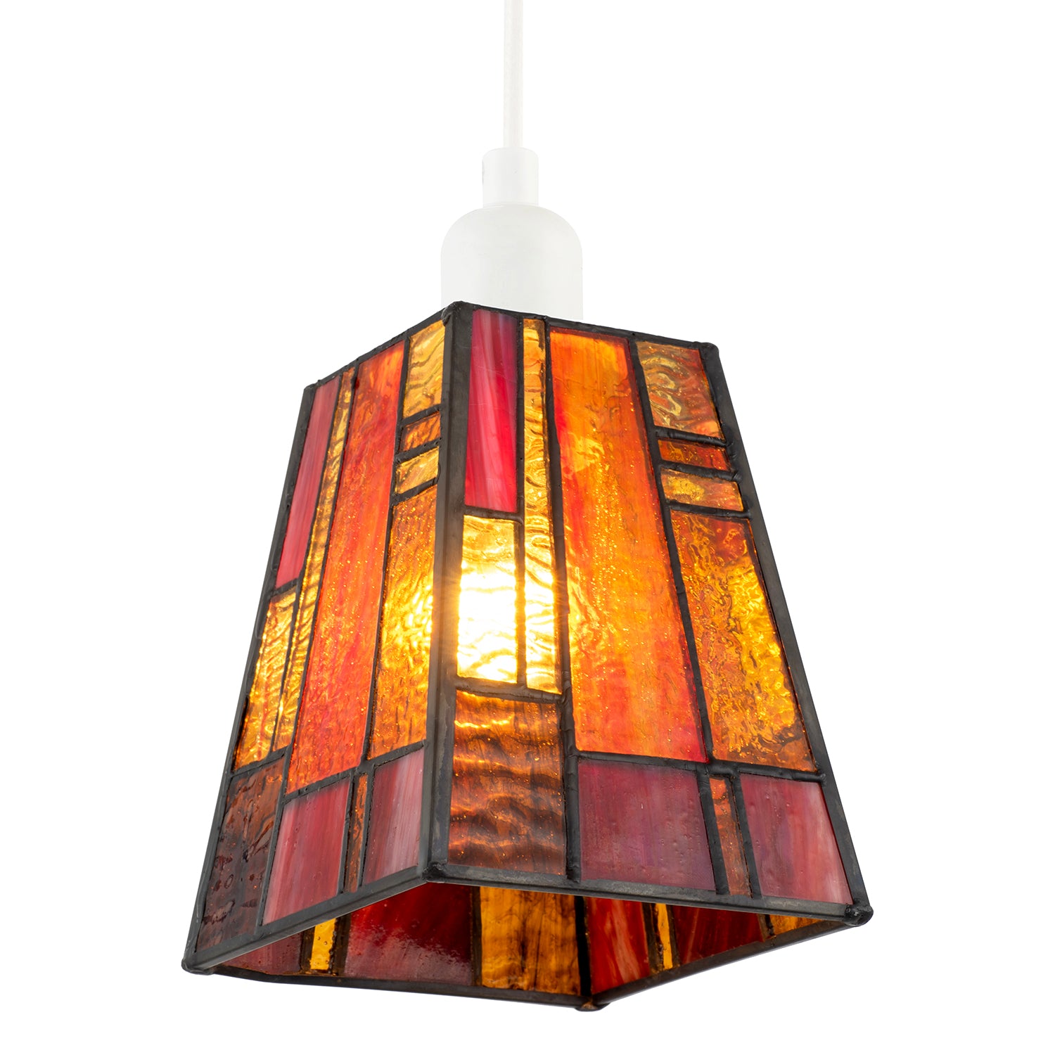 Art Deco Tiffany Glass Pendant Shade with Orange and Amber Panels Image 2