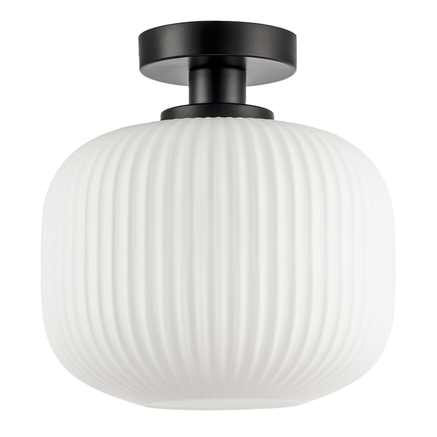 Matte Black Bathroom Ceiling Light with Opal Ribbed Glass Shade Image 1