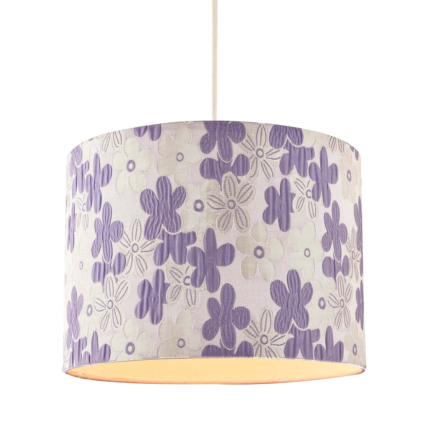 Chic Floral Round Drum Fabric Lamp Shade with Lilac and White Daisies Image 2