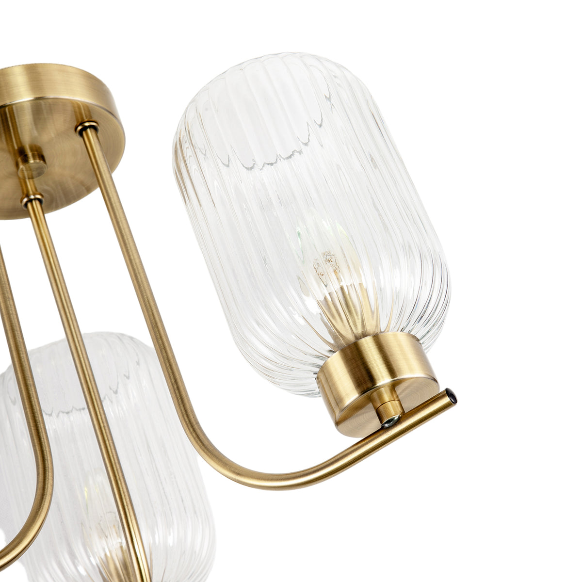 Elegant Ceiling Fitting in Antique Brass with Ribbed Glass Shades Image 4