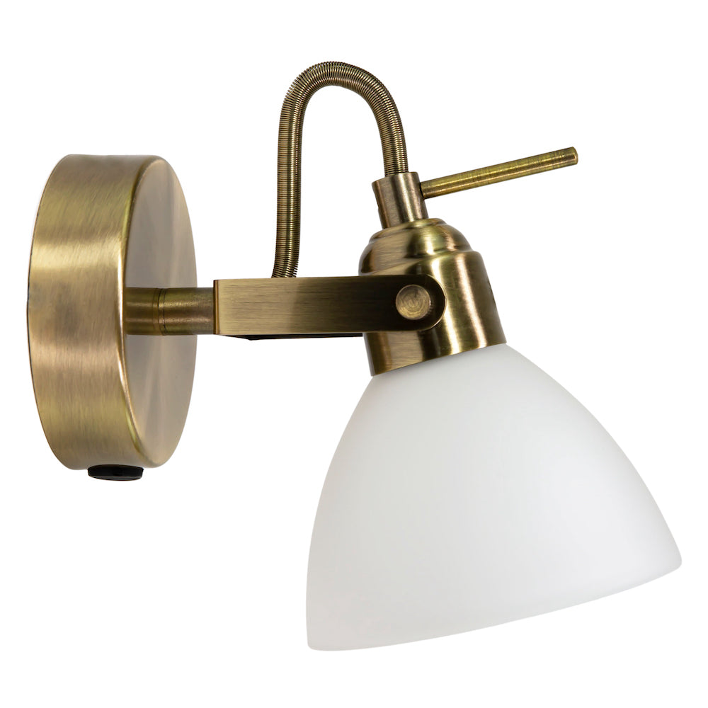 Contemporary and Chic Antique Brass Wall Spot Light with Switch and Glass Shade Image 4