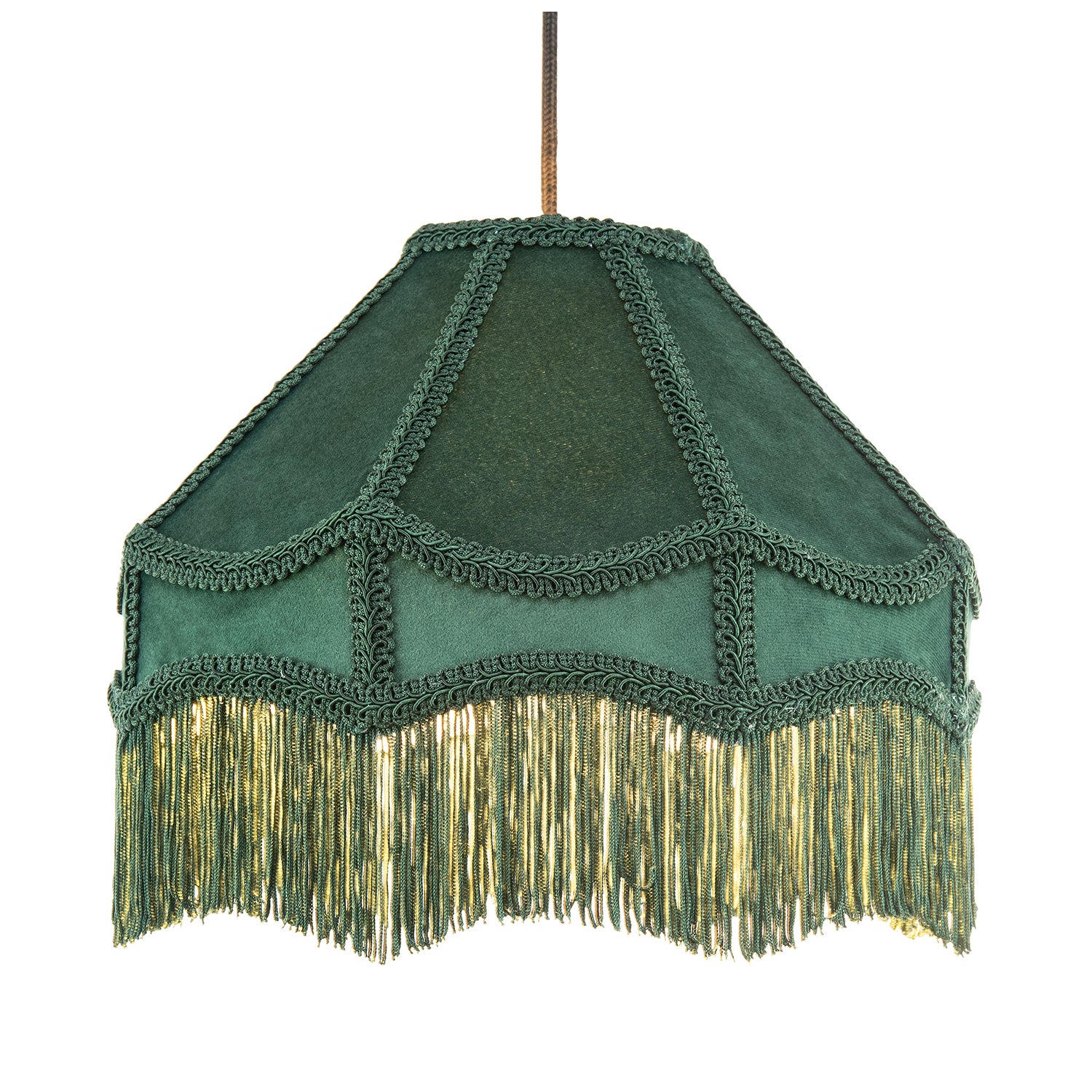 Traditional Victorian Empire Lampshade in Soft Forest Green Velvet with Tassels Image 2