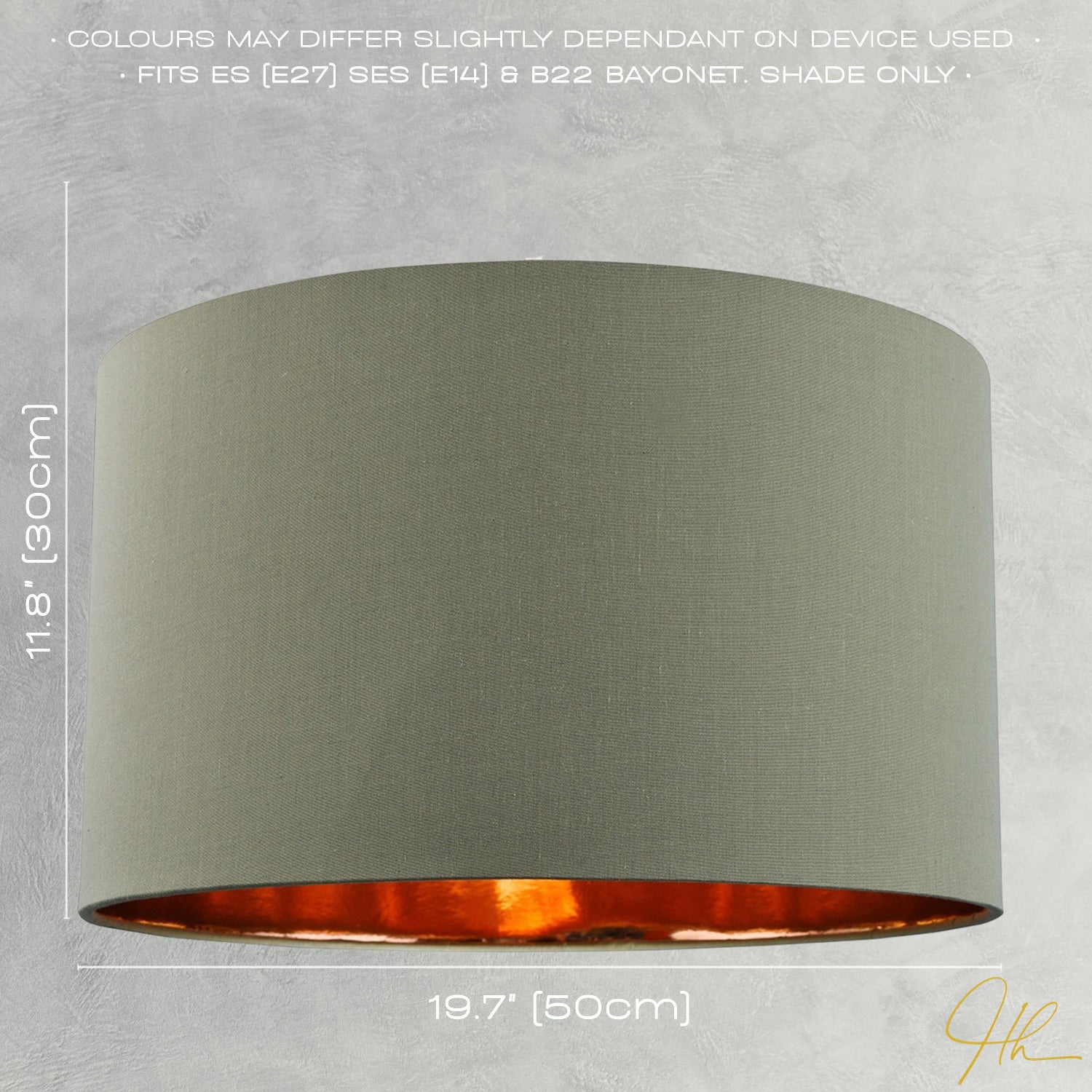 Olive Green Cotton 20" Floor/Pendant Lampshade with Shiny Copper Inner Image 6