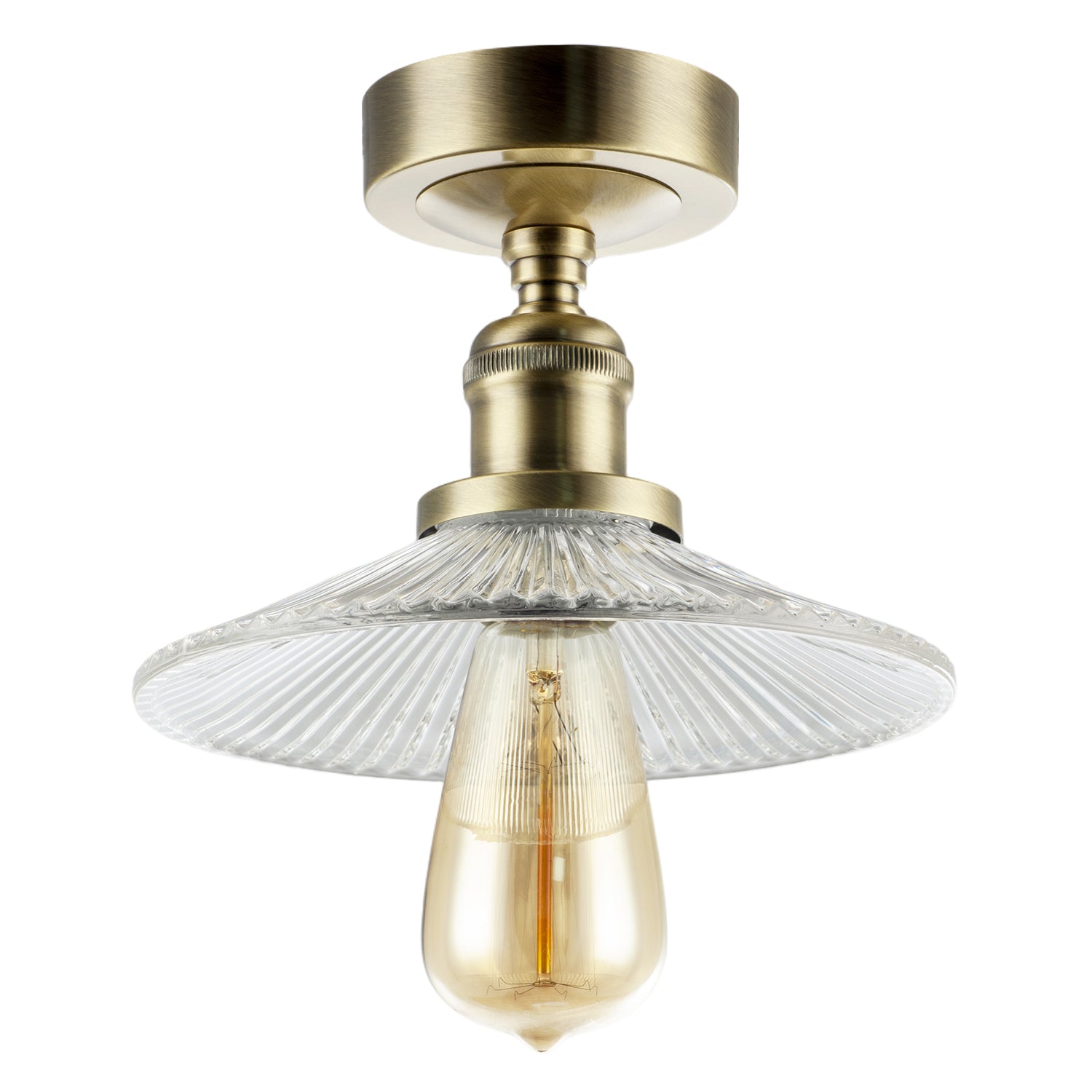 Vintage Design Antique Brass Ceiling Light with Fluted Clear Glass Image 2
