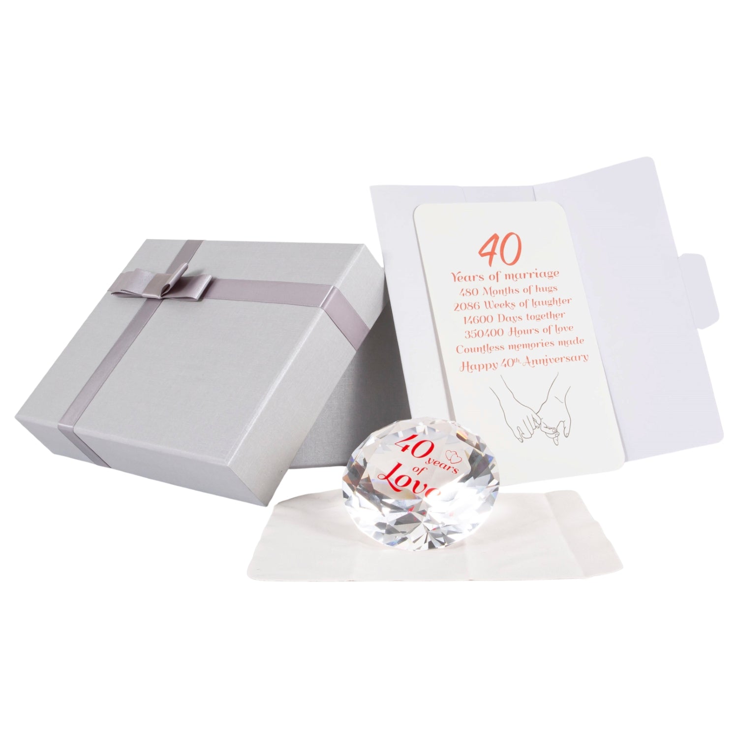 Modern Transparent K9 Crystal Glass 40th Anniversary Sentiment Ornament Gift Set Image 1