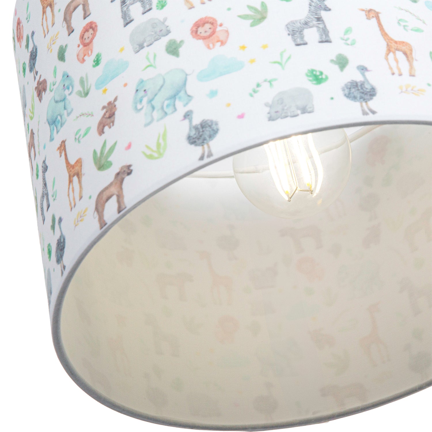 Safari Themed White Cotton Lamp Shade with Hand Drawn Pastel Coloured Animals Image 8