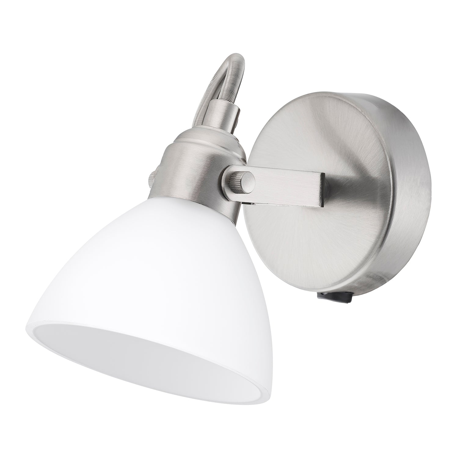 Contemporary and Chic Satin Nickel Wall Spot Light with Switch and Glass Shade Image 1