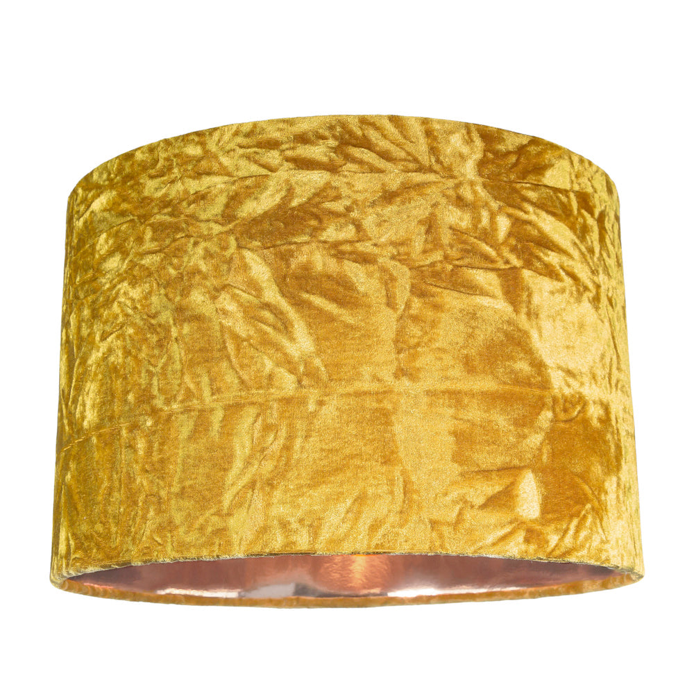 Modern Ochre/Mustard Crushed Velvet 12" Table/Pendant Shade with Copper Inner Image 1