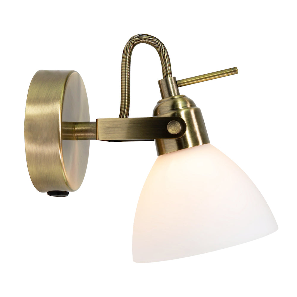 Contemporary and Chic Antique Brass Wall Spot Light with Switch and Glass Shade Image 3