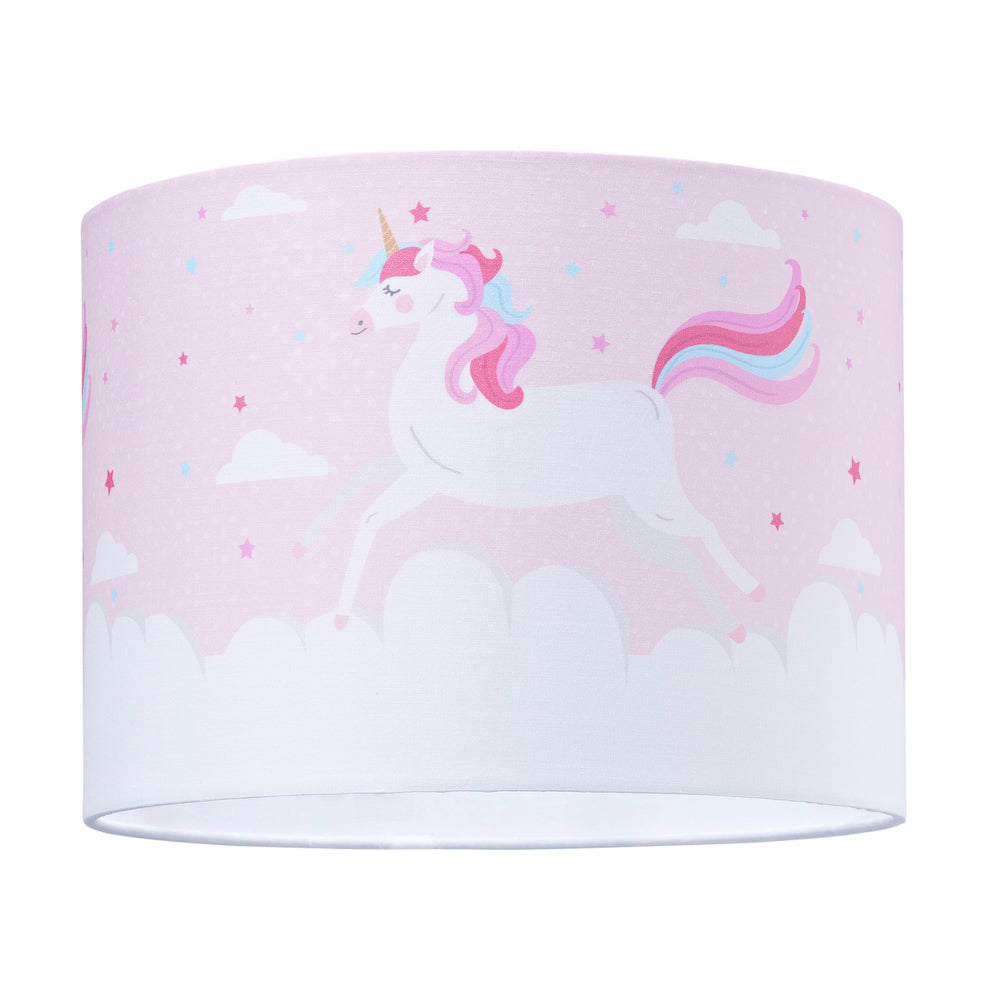 Beautiful Soft Pink Cotton Lampshade with Dancing Unicorns and Clouds Decoration Image 1